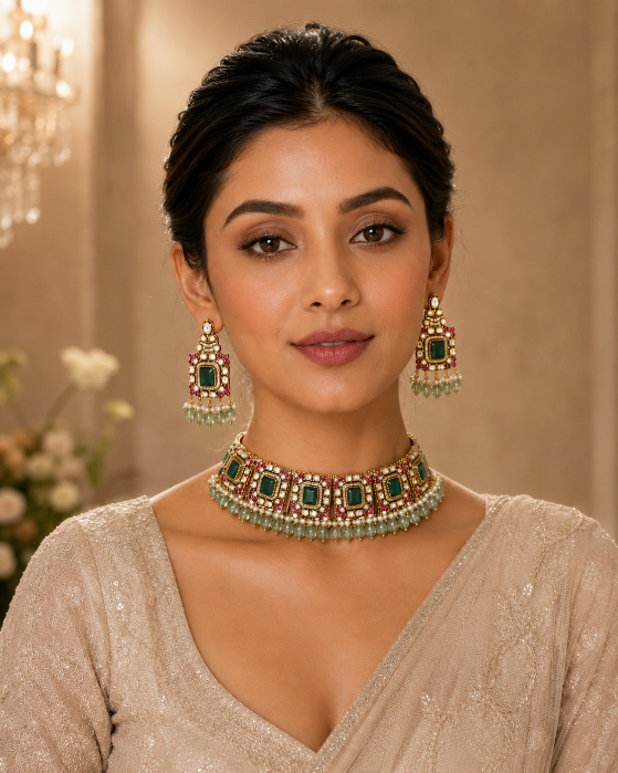 Emerald Kundan Choker Set