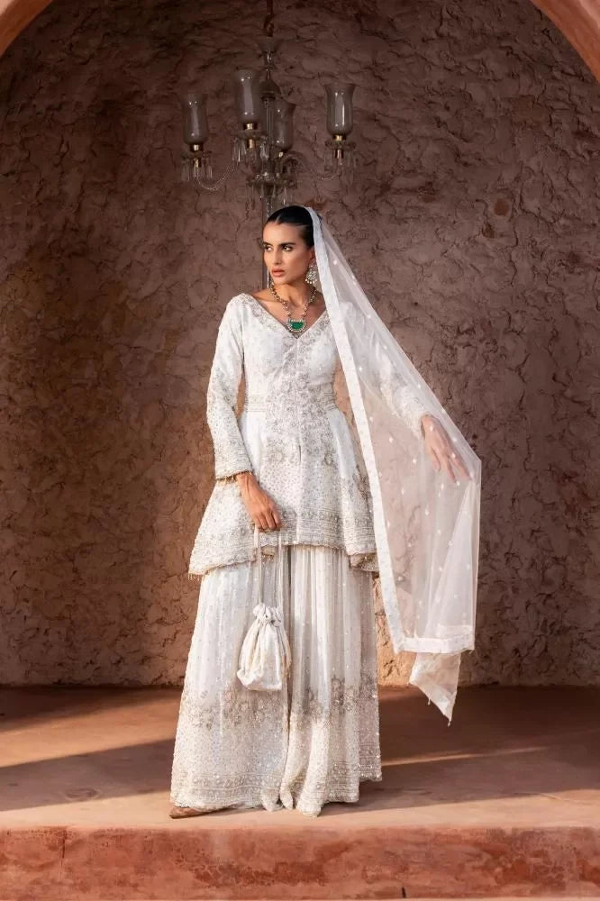Ivory Pearl Embroidered Sharara Set