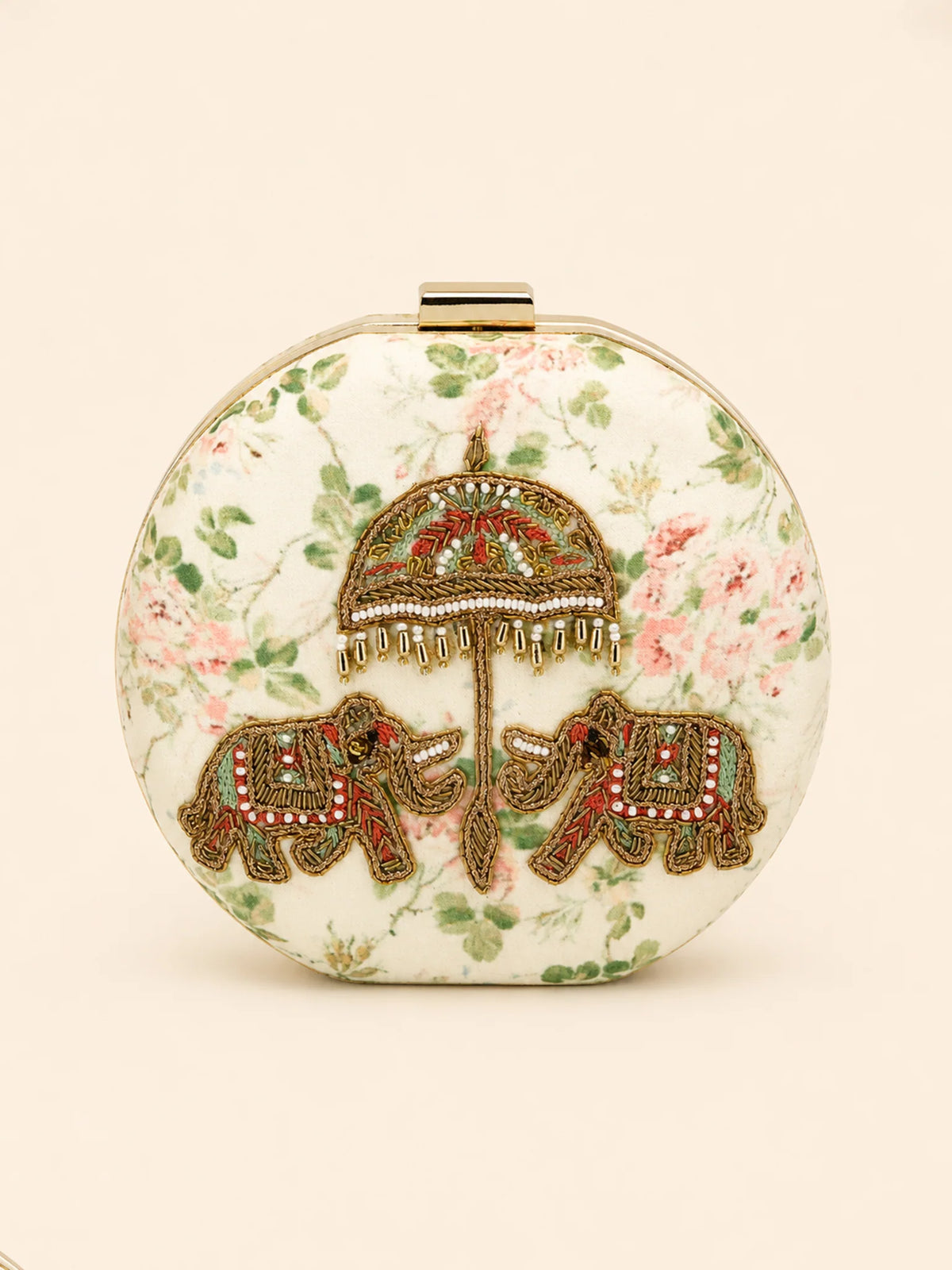 Jaipur Elephant Hand-Embroidered Round Clutch