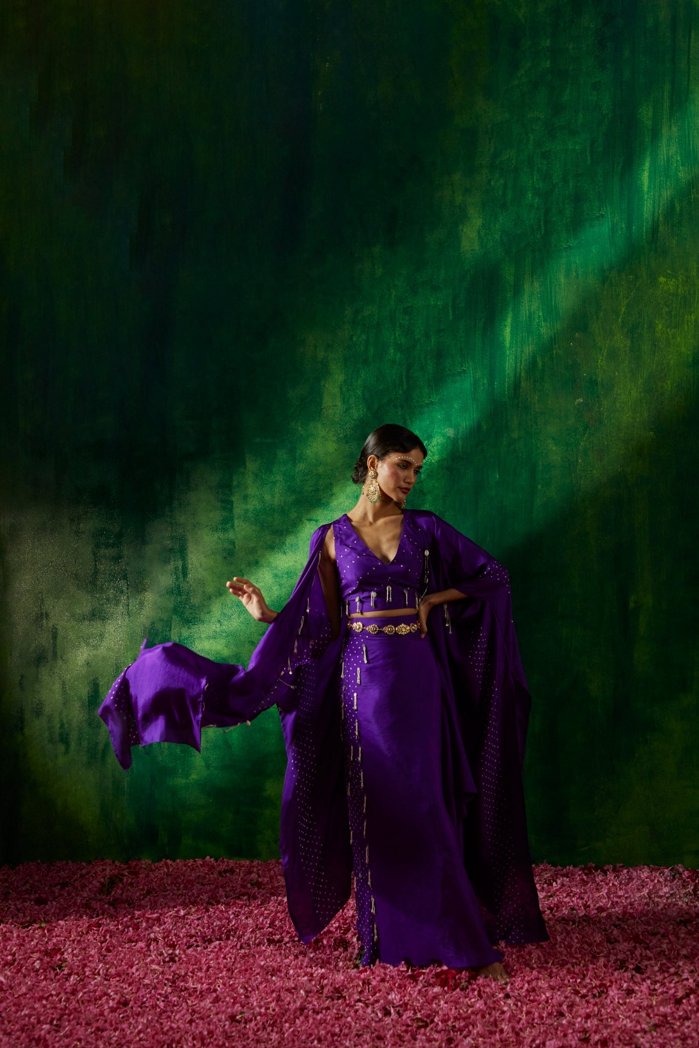 coin and thread bandhni cape set