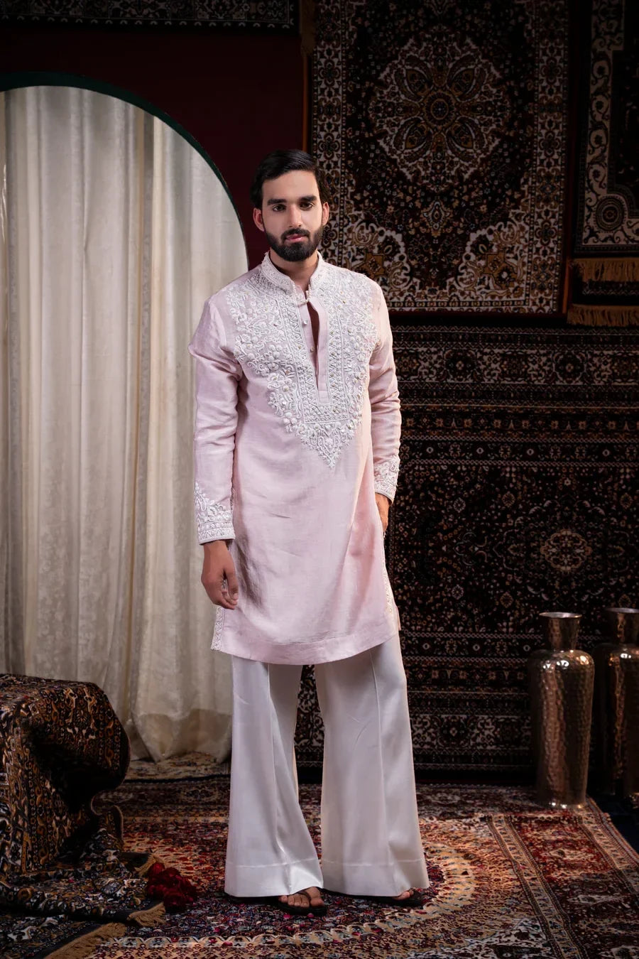 Blush Royale Embroidered Linen Silk Kurta