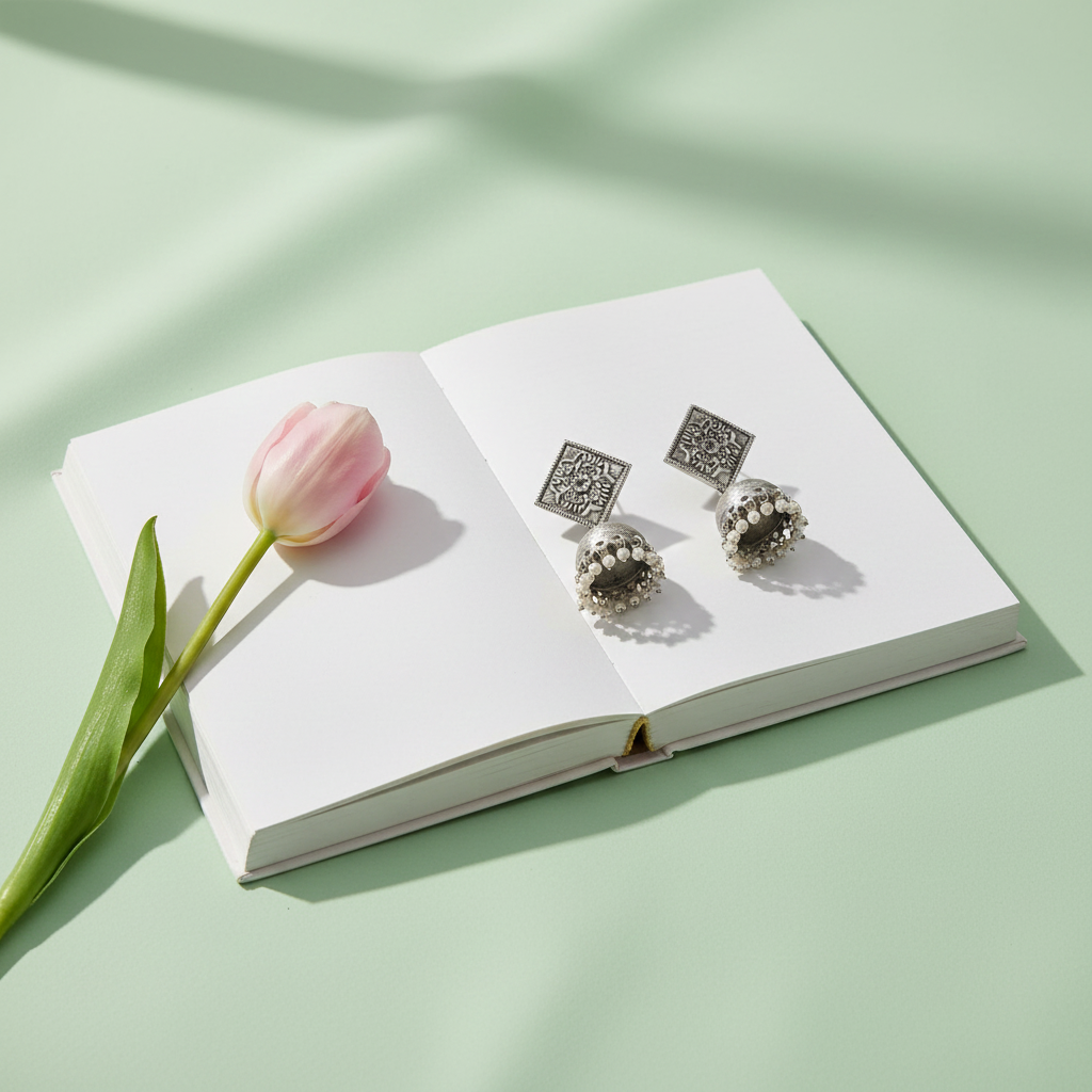 Sangeeta Boochra Handcrafted Oxidised Silver Drop Jhumkas