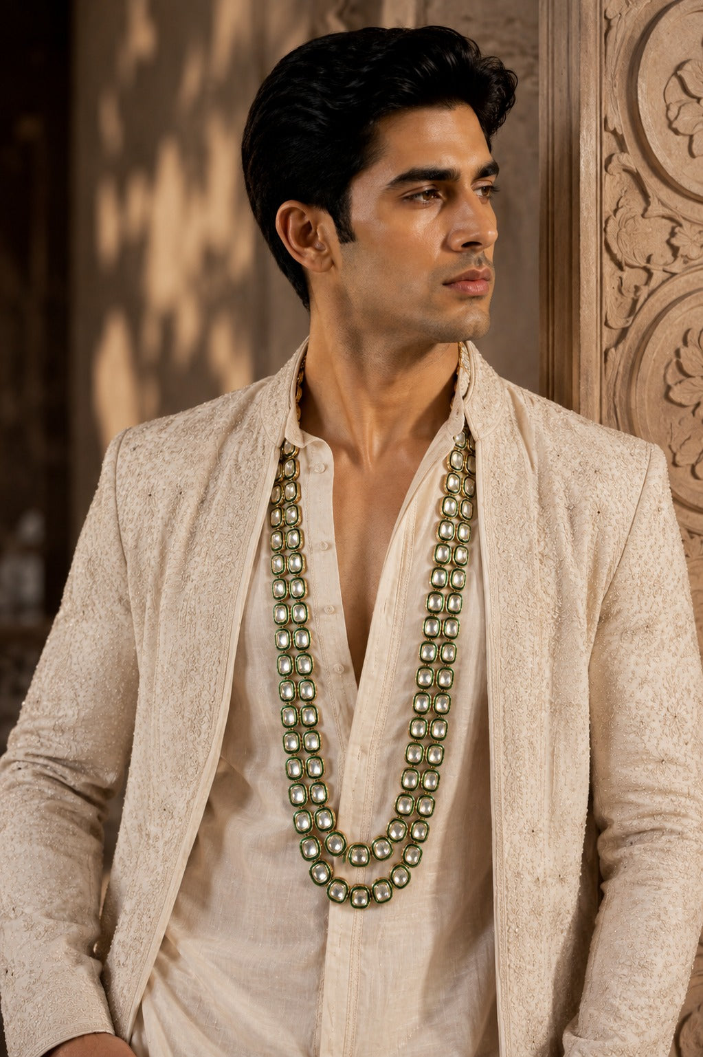 Double Layered Green Kundan Necklace
