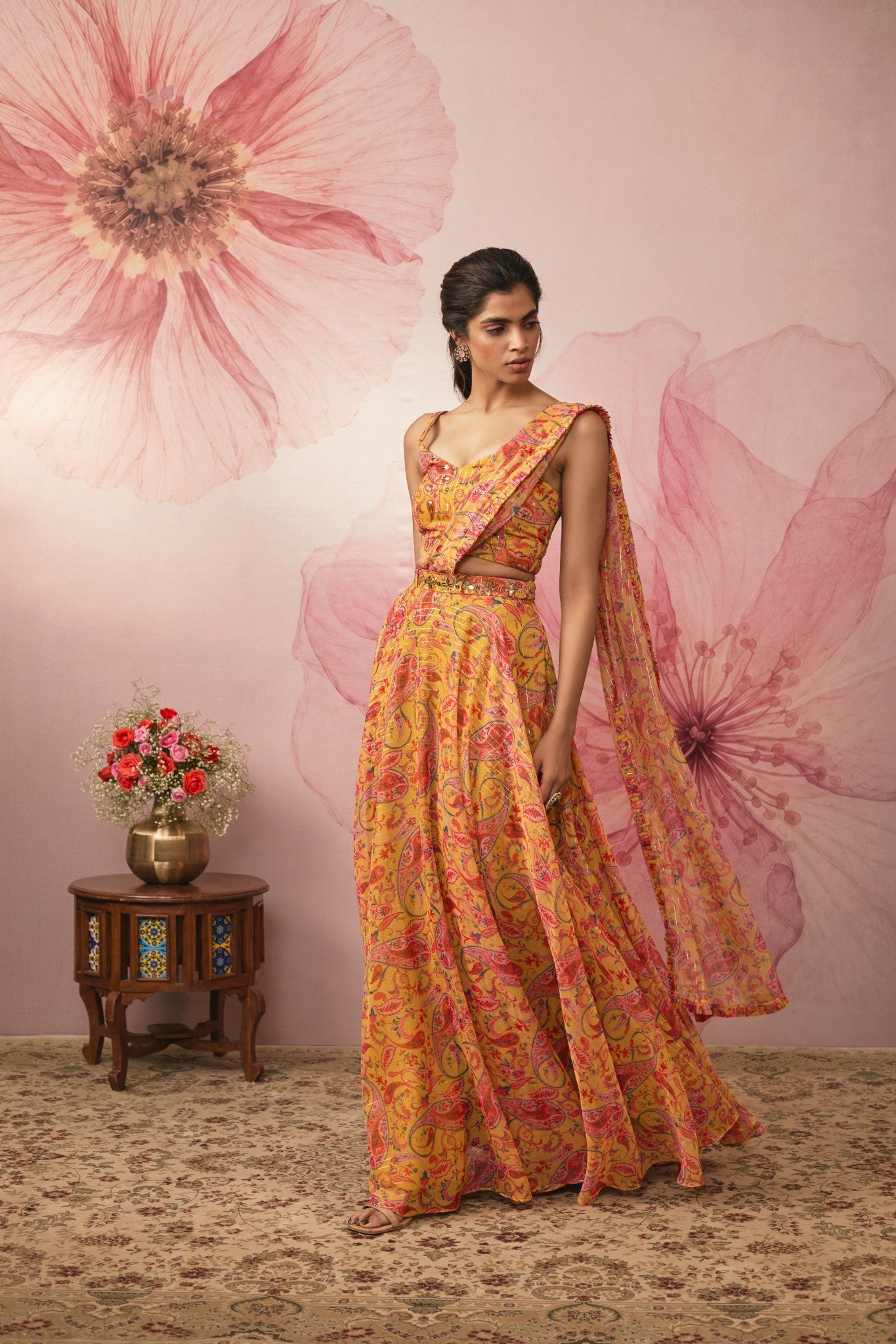YELLOW PAISLEY PRINTED LEHENGA SET