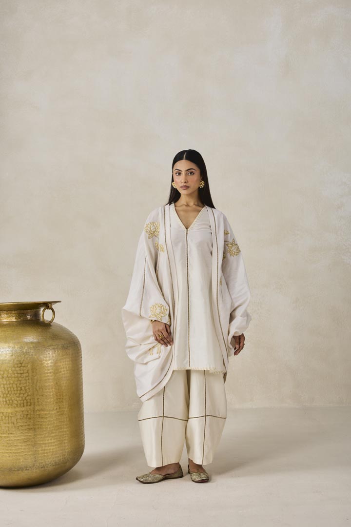 Ivory Chanderi Jacket Style Kurta and Salwar Suit Set