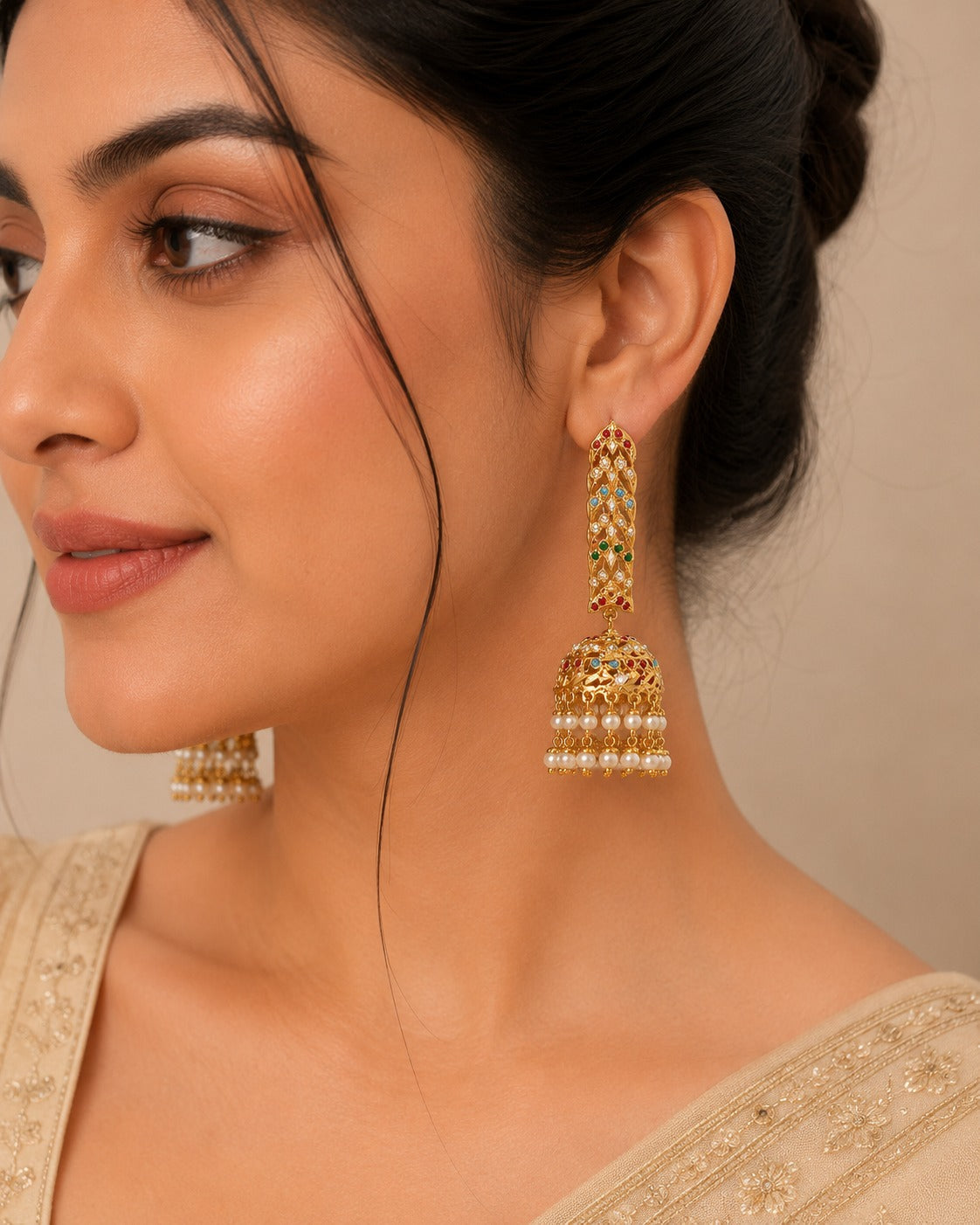 Bar Jhumka Earring with Pearl Fringe