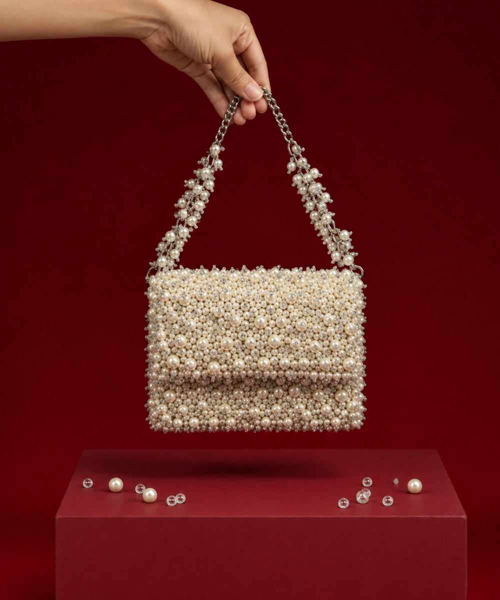 Aria Ivory Suede Pearl Embellished Mini Bag