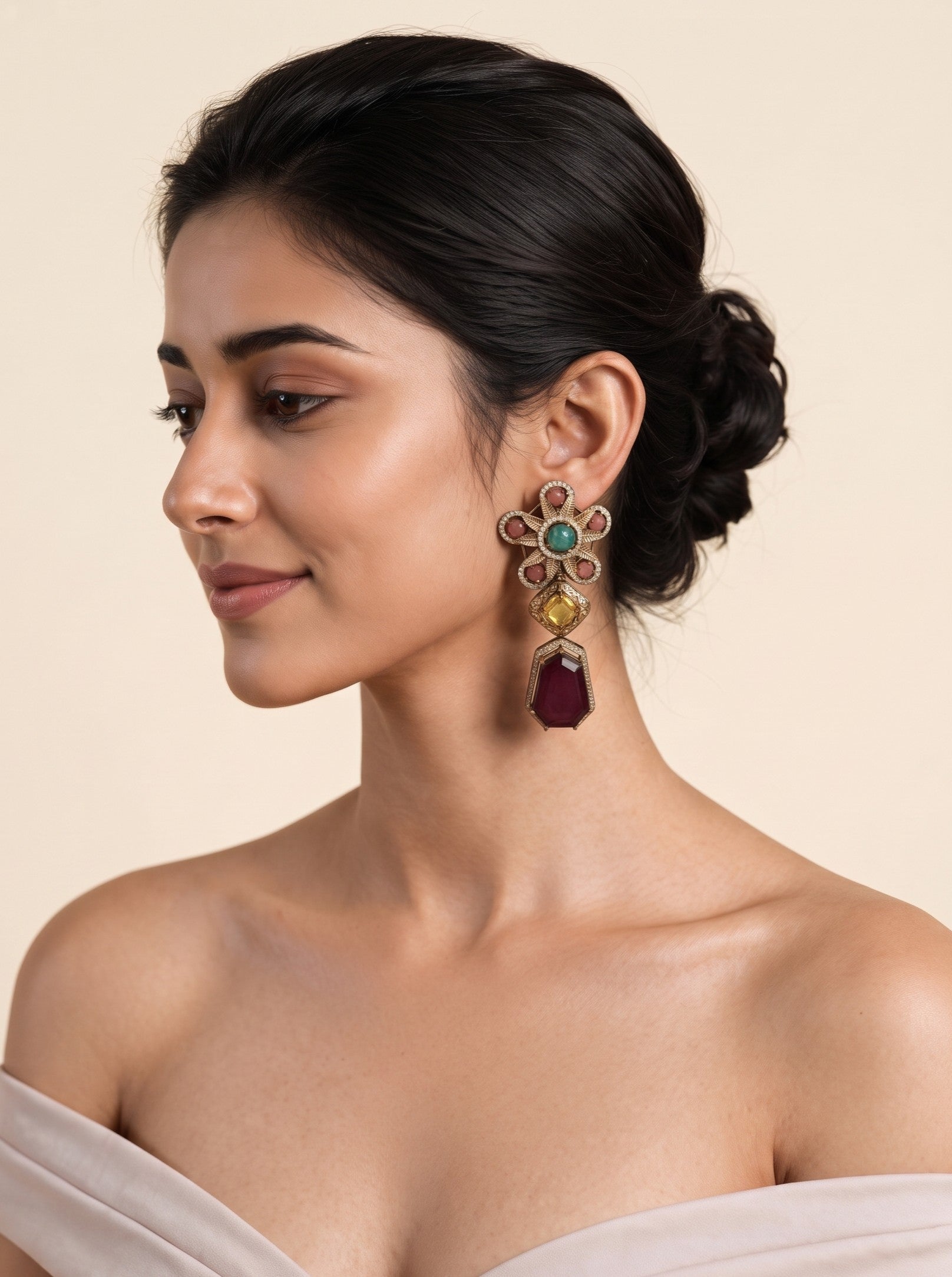 Multicolor Stone Gold-Tone Drop Earrings