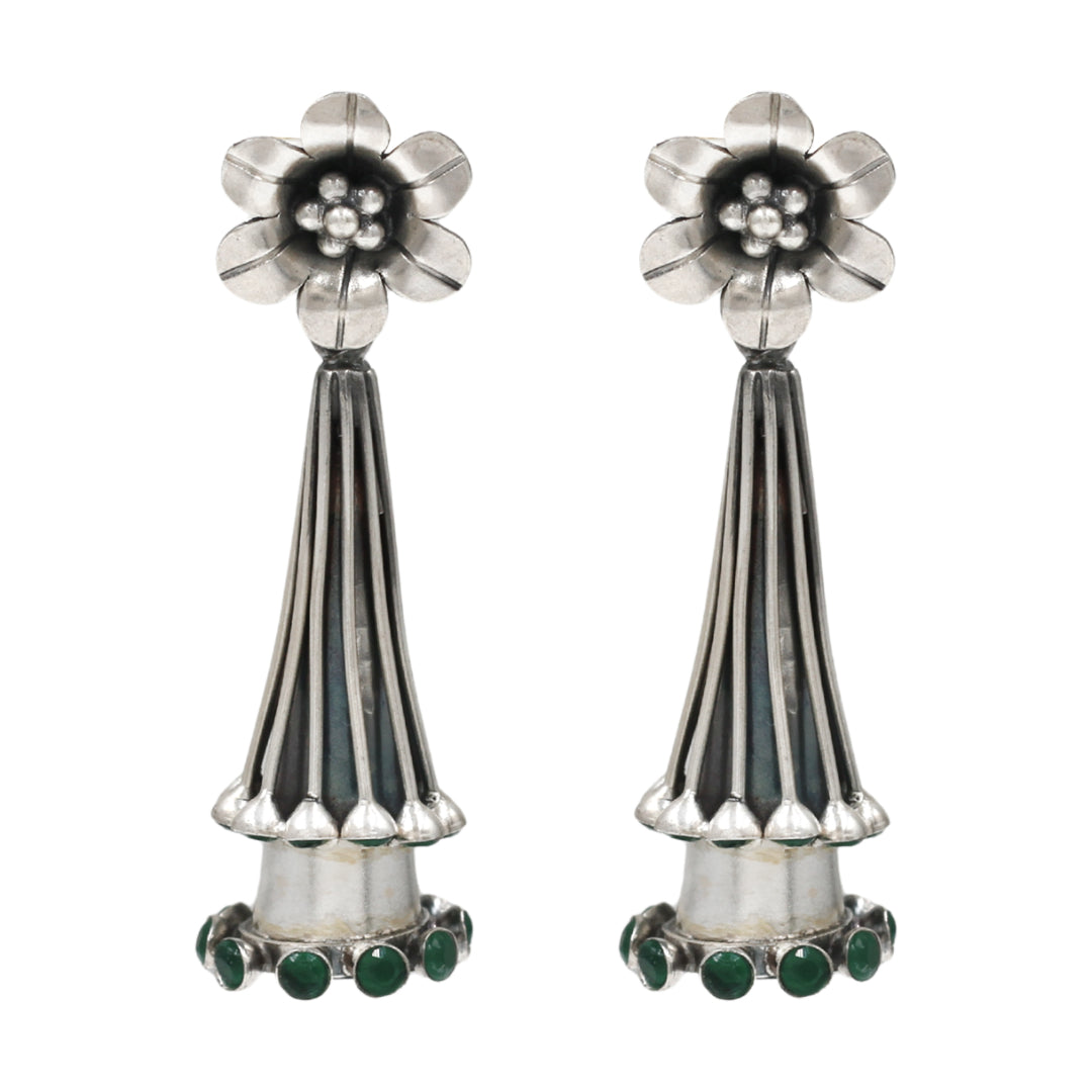 Regal Floral Motif Silver Earrings by Sangeeta Boochra