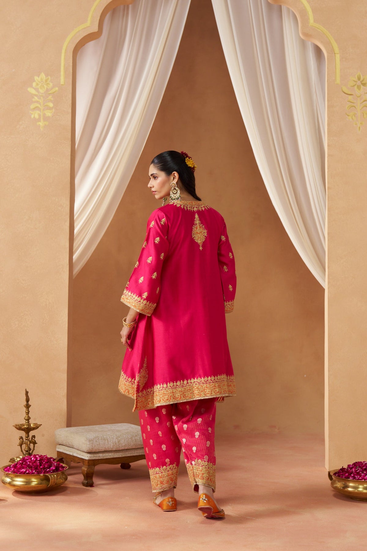 Zeenal Hotpink A-Line Kaaftan with Salwar with Dupatta