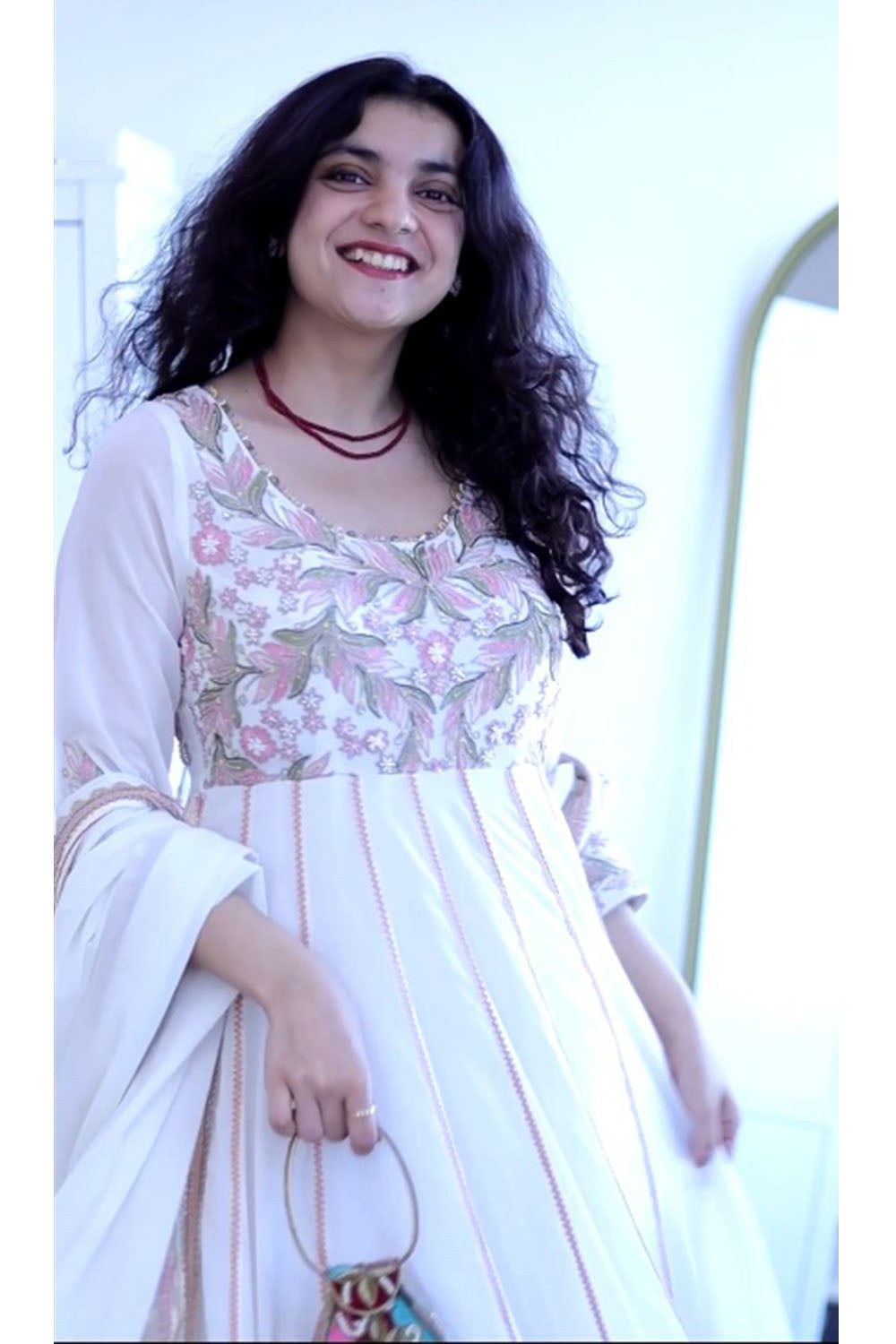 Ivory Georgette Flared Anarkali Set - Khoobsurat Collection