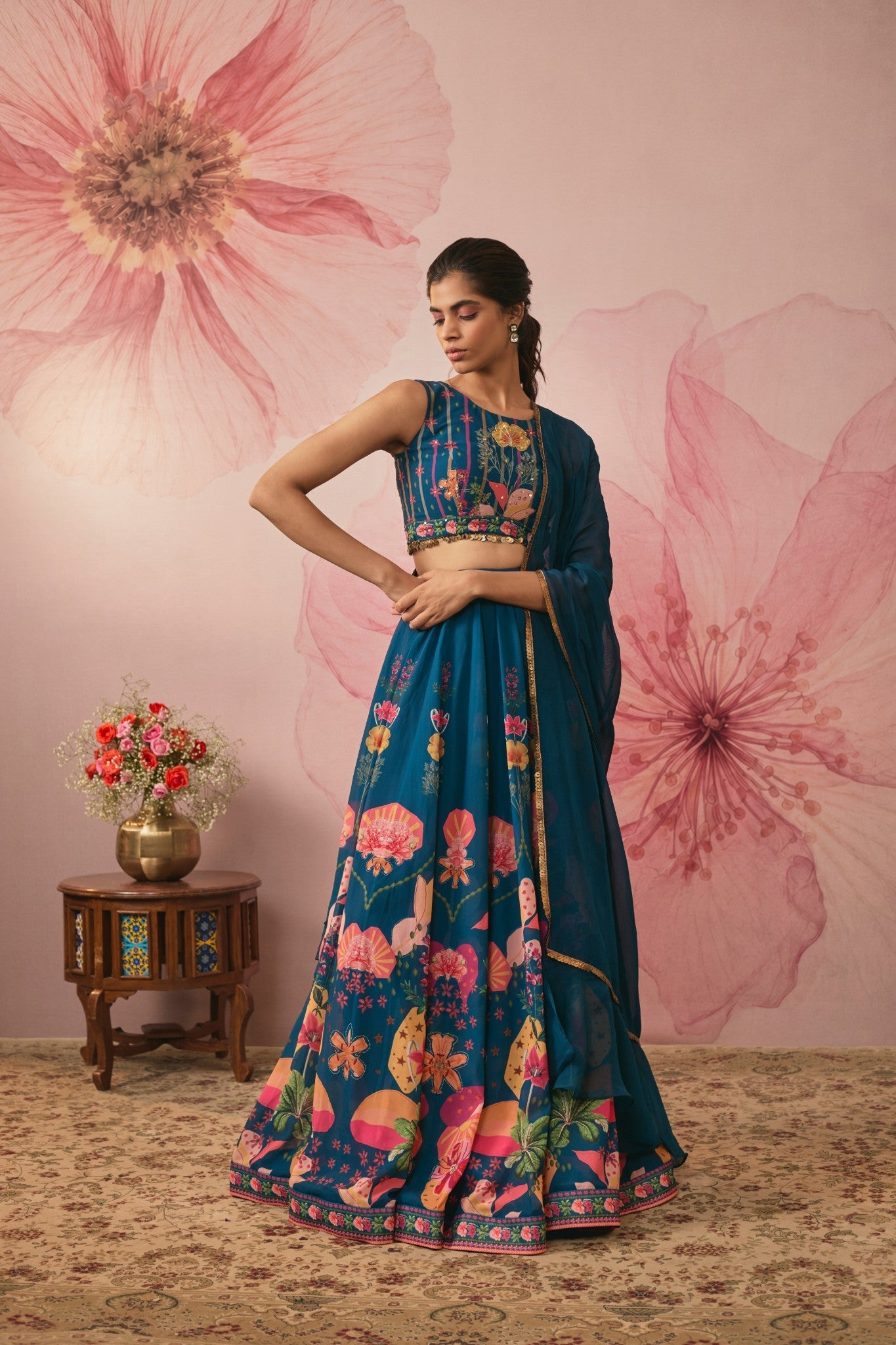 MIDNIGHT BLUE PRINTED LEHENGA SET