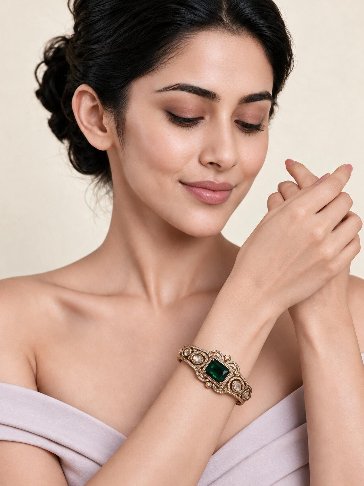 Emerald Stone Gold-Tone Statement Kada