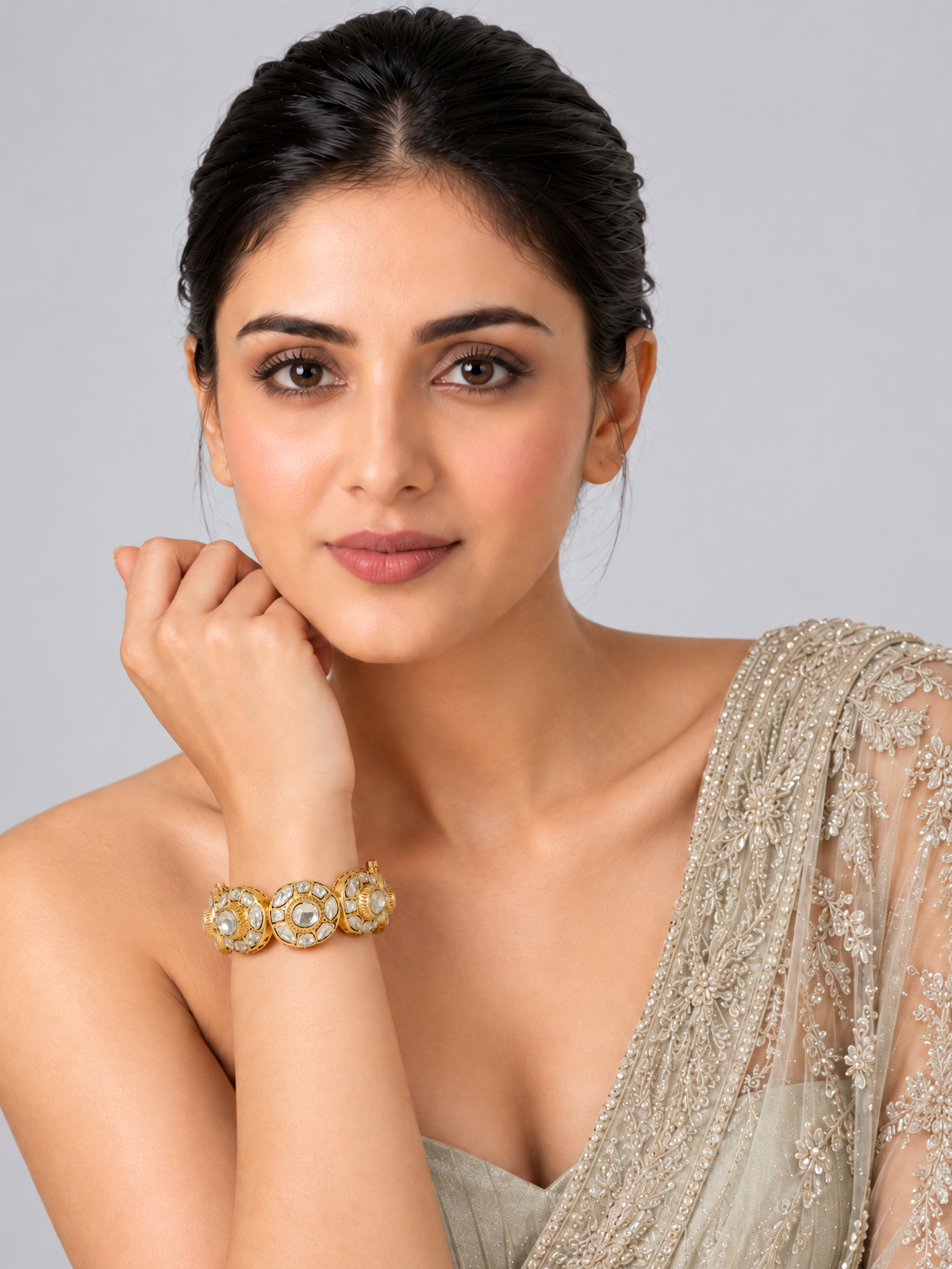 Moissanite Polki Statement Bracelet