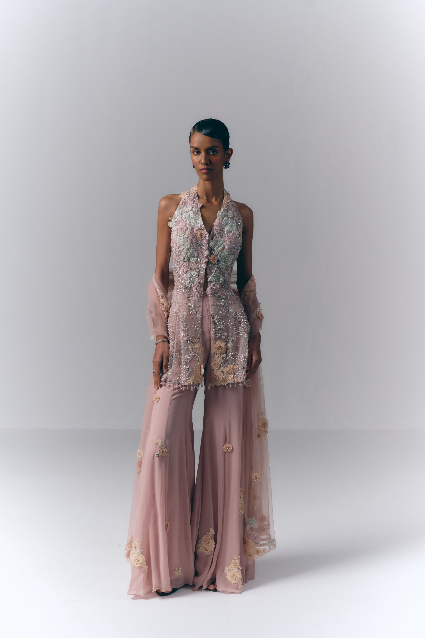 Blush Pink Embroidered Sharara Set
