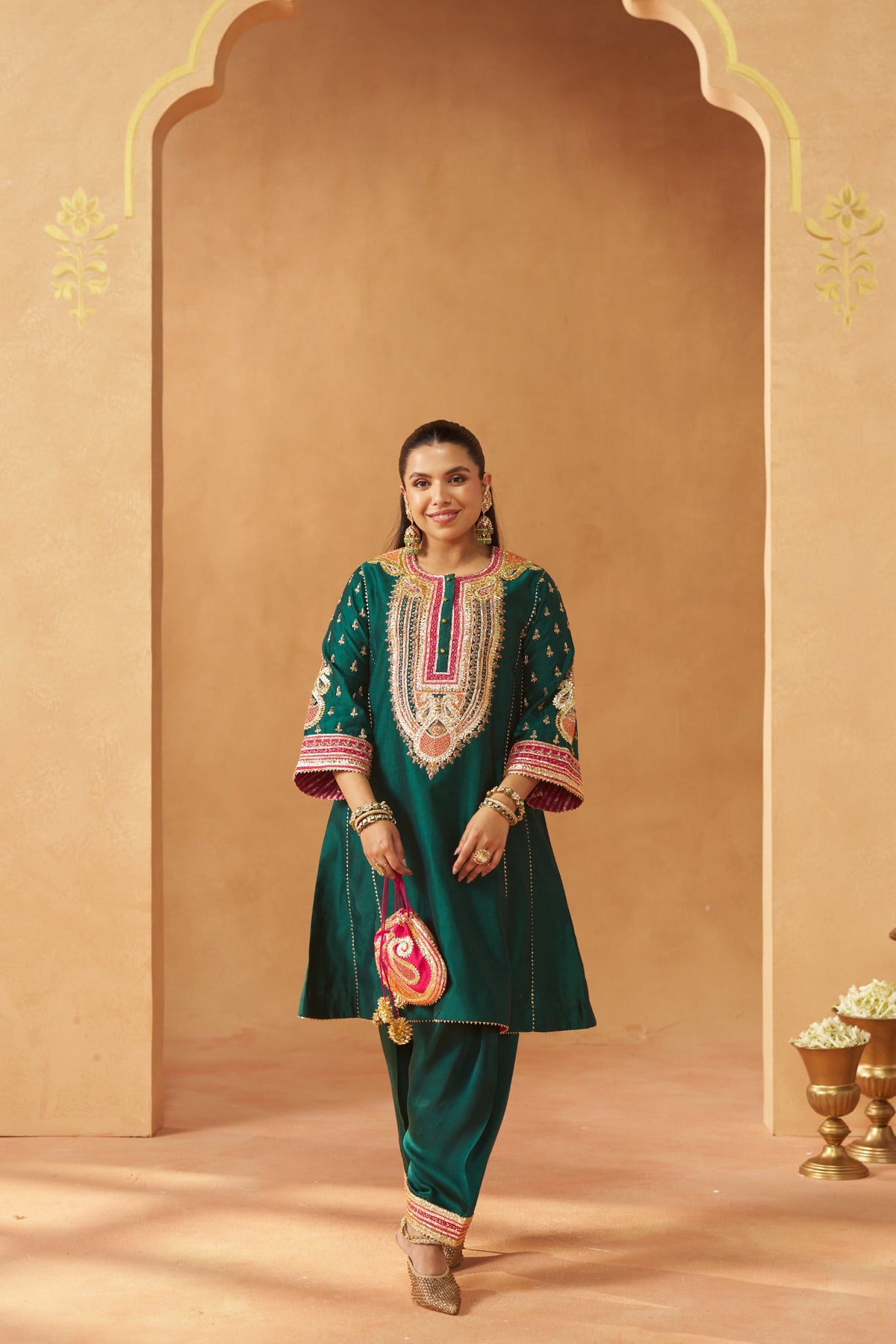 Riva emerald green chauga with salwar and dupatta
