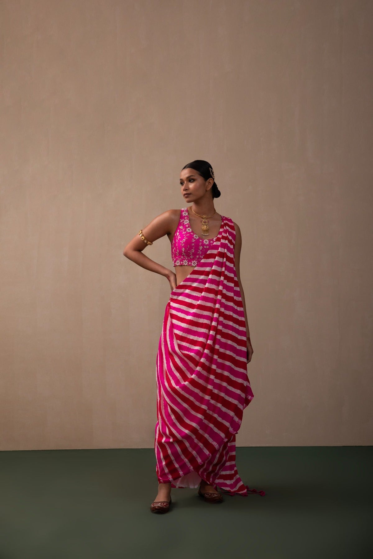 leheriya Bengali drape saree