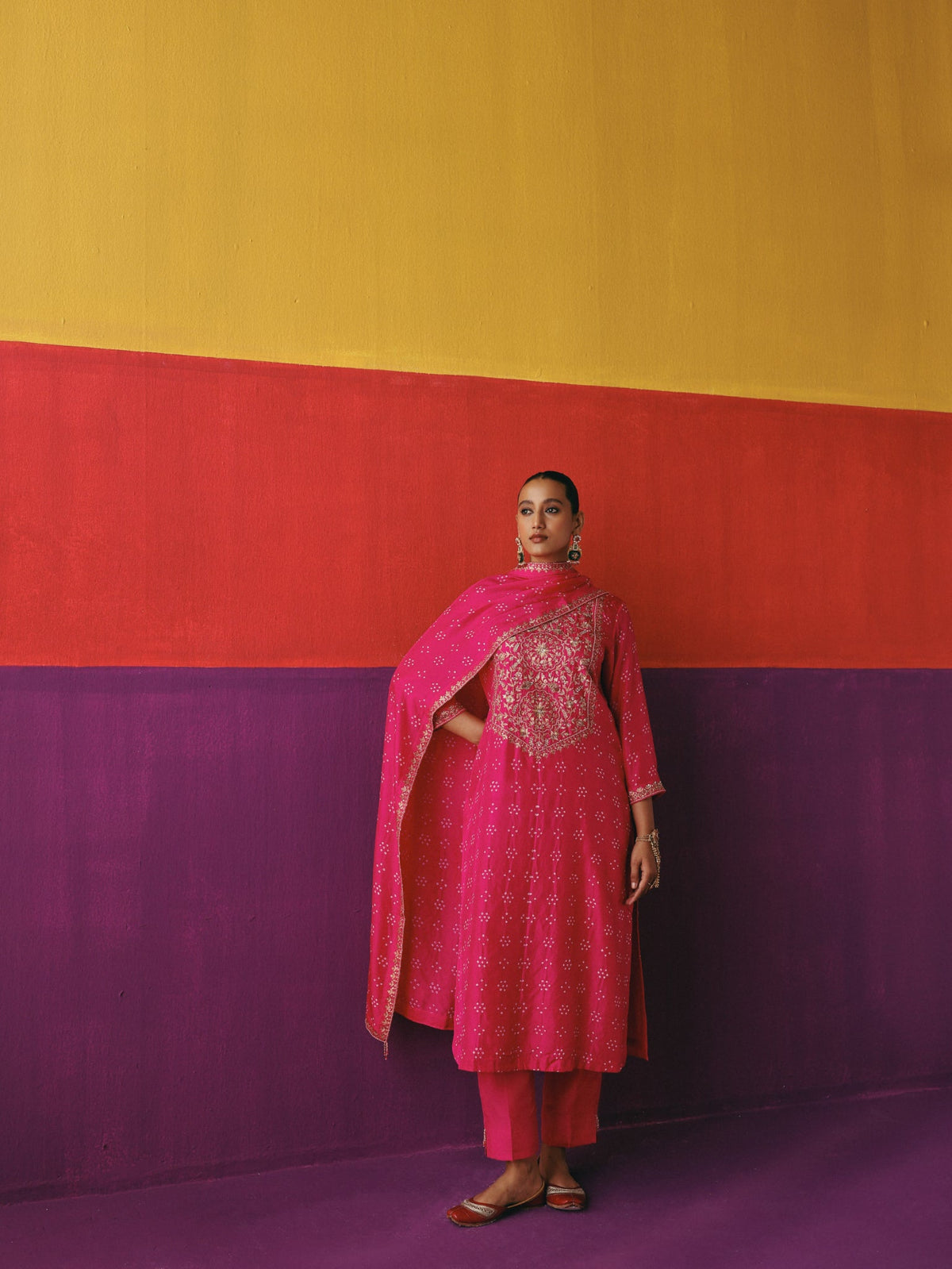 Flower bandhni kurta set
