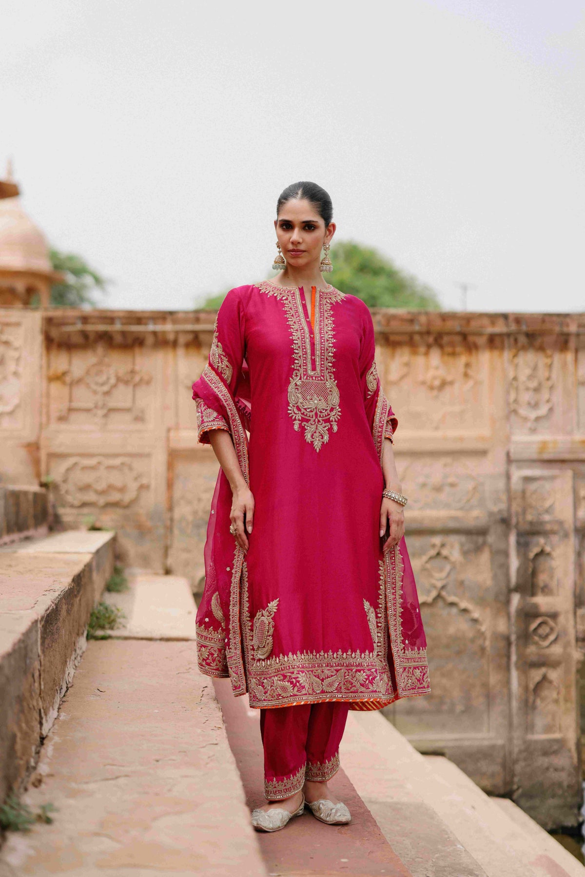 Arwa Hot Pink Embroidered Kurta Set with Salwar & Dupatta