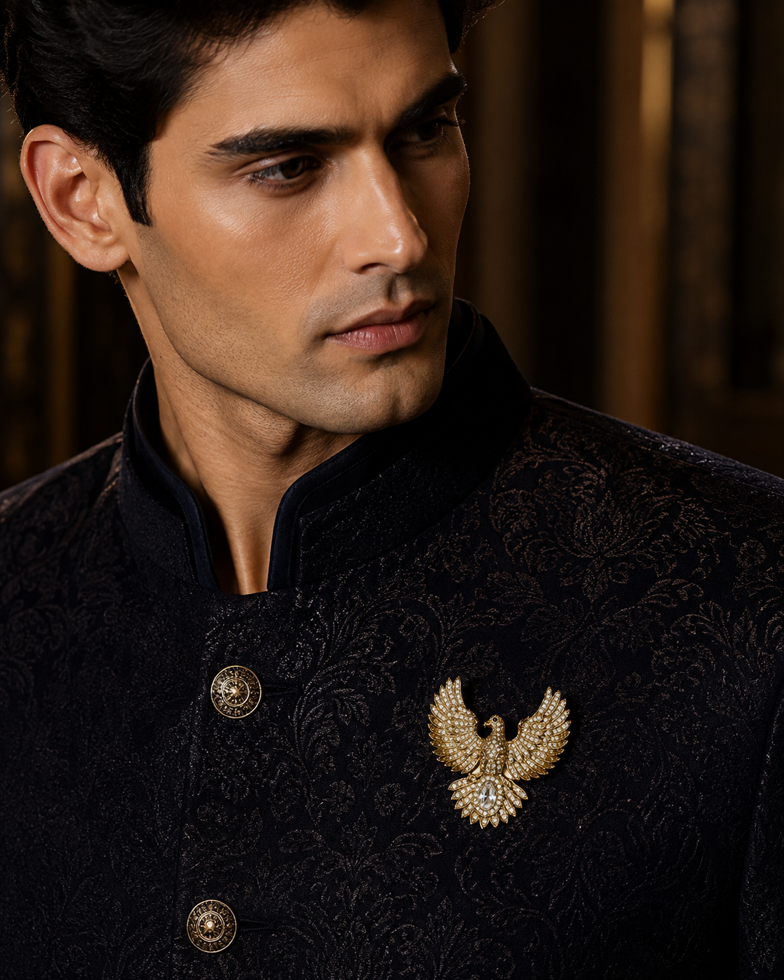 Gold Plated Zircon Bird Motif Brooch