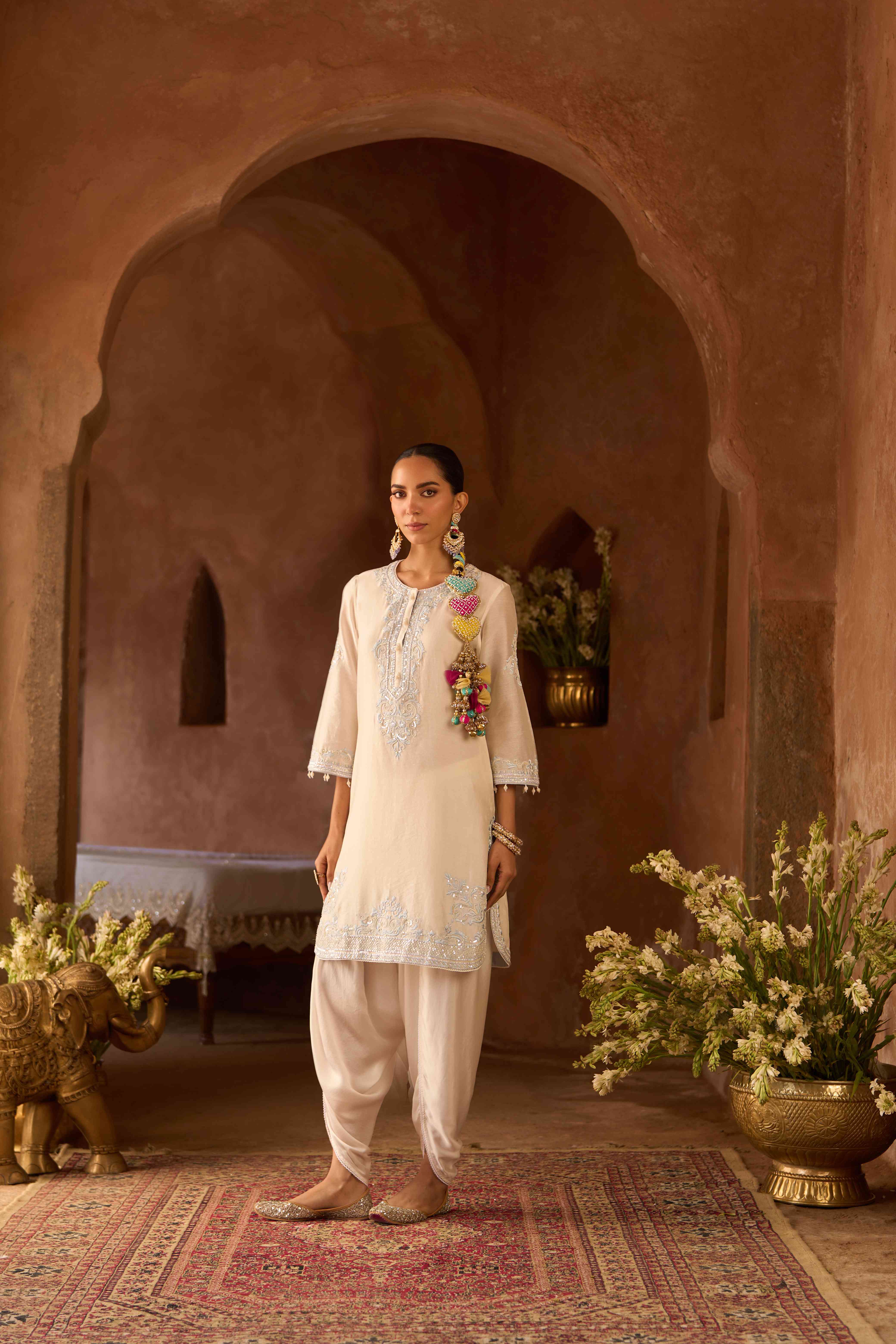 NYRA - DAISY IVORY WITH BLUE SHORT KURTA AND DHOTI