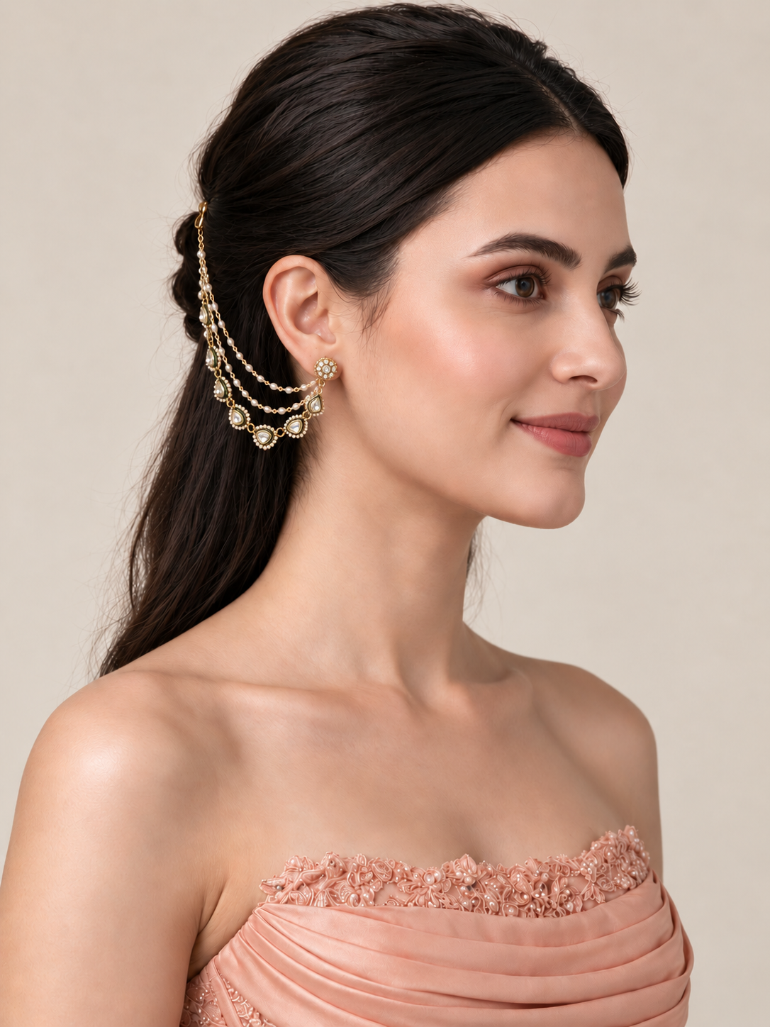 Kundan Pearl Layered Earchain