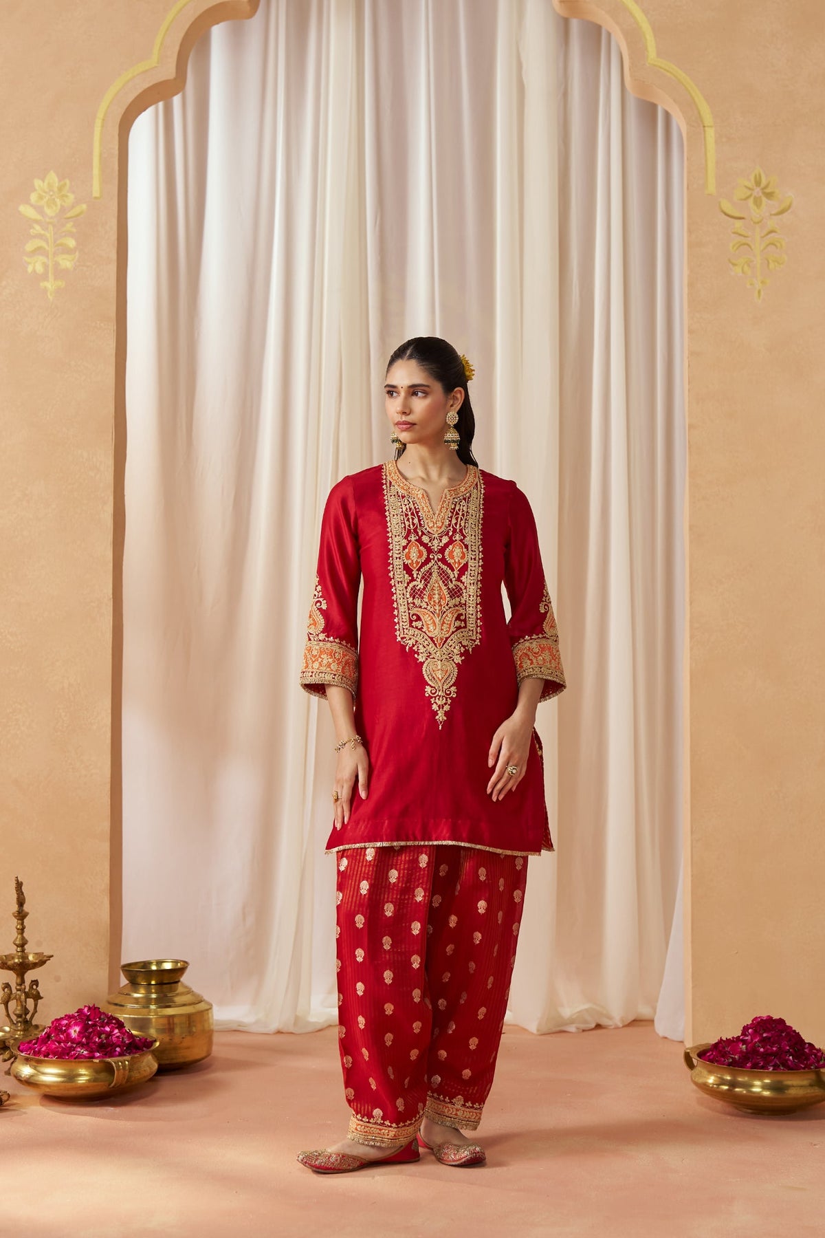 Adeela Deep Red Kurta with Salwar and Dupatta