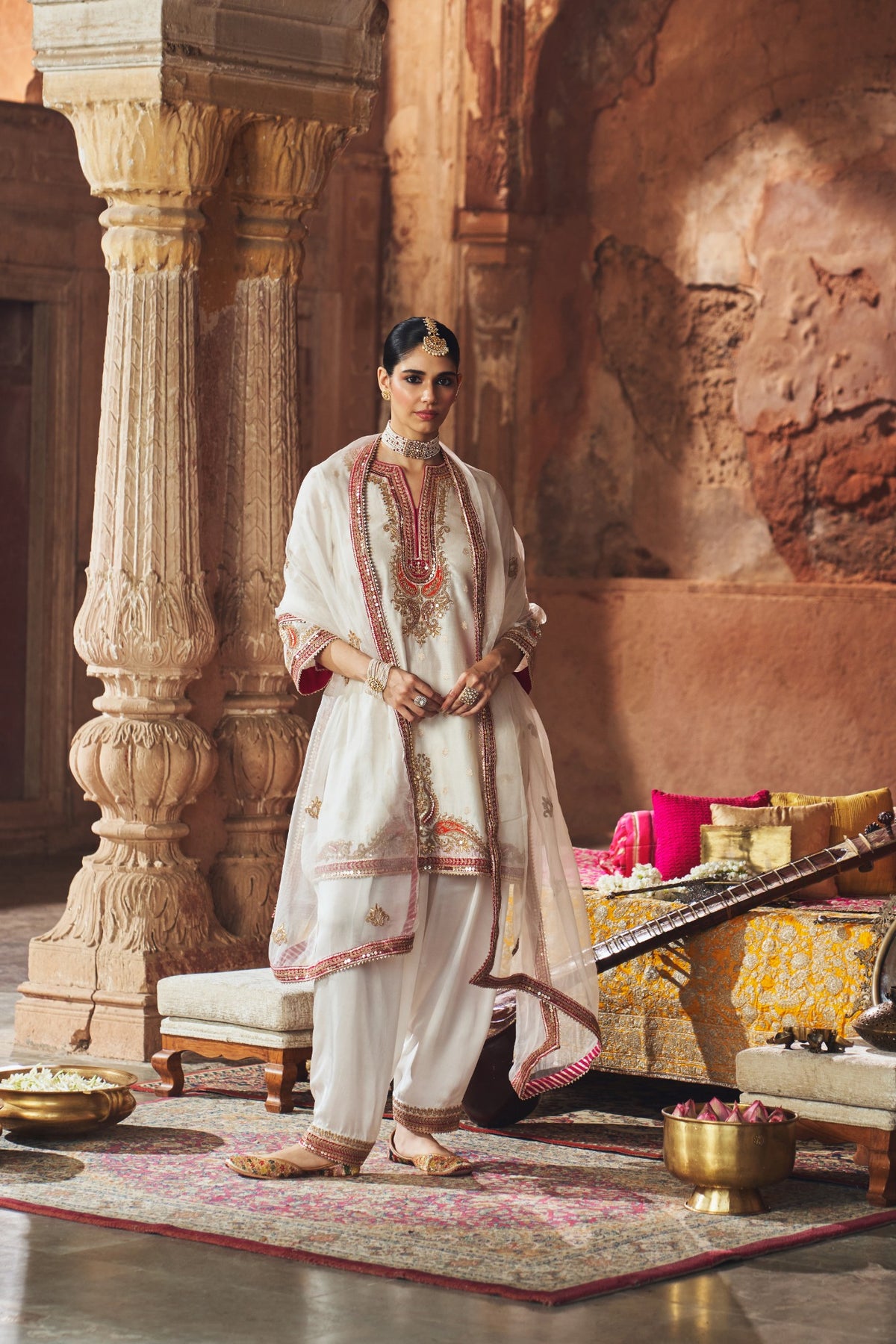 Daisy Ivory Pure Silk Banarasi Kurta Salwar Set for Weddings