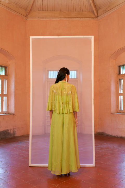 Luminescent Green Cape Ensemble