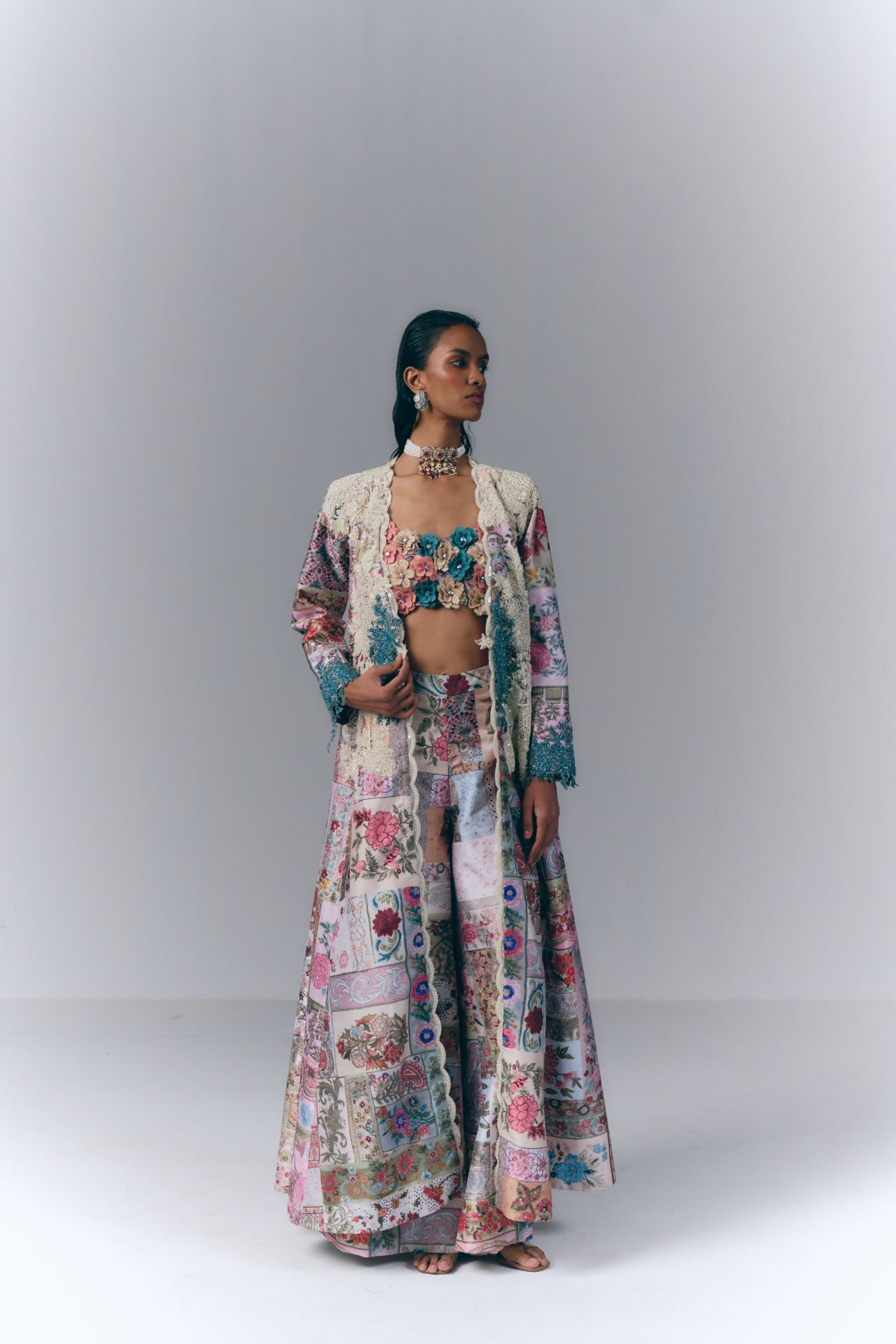 Patchwork Embellished Jacket  Set
