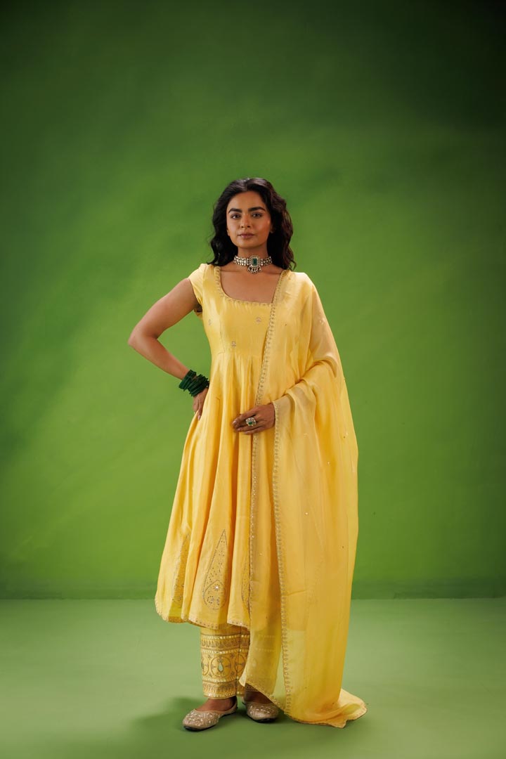 Yellow anarkali set