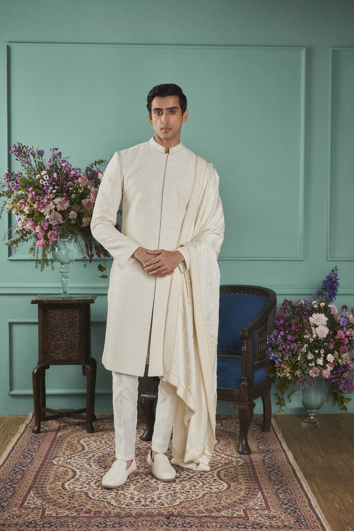 Winter White Sherwani Set
