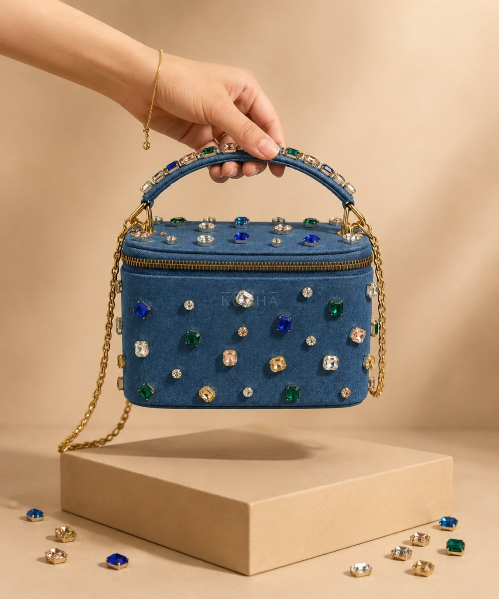 Raisa Multicolor Denim Embellished Vanity Bag