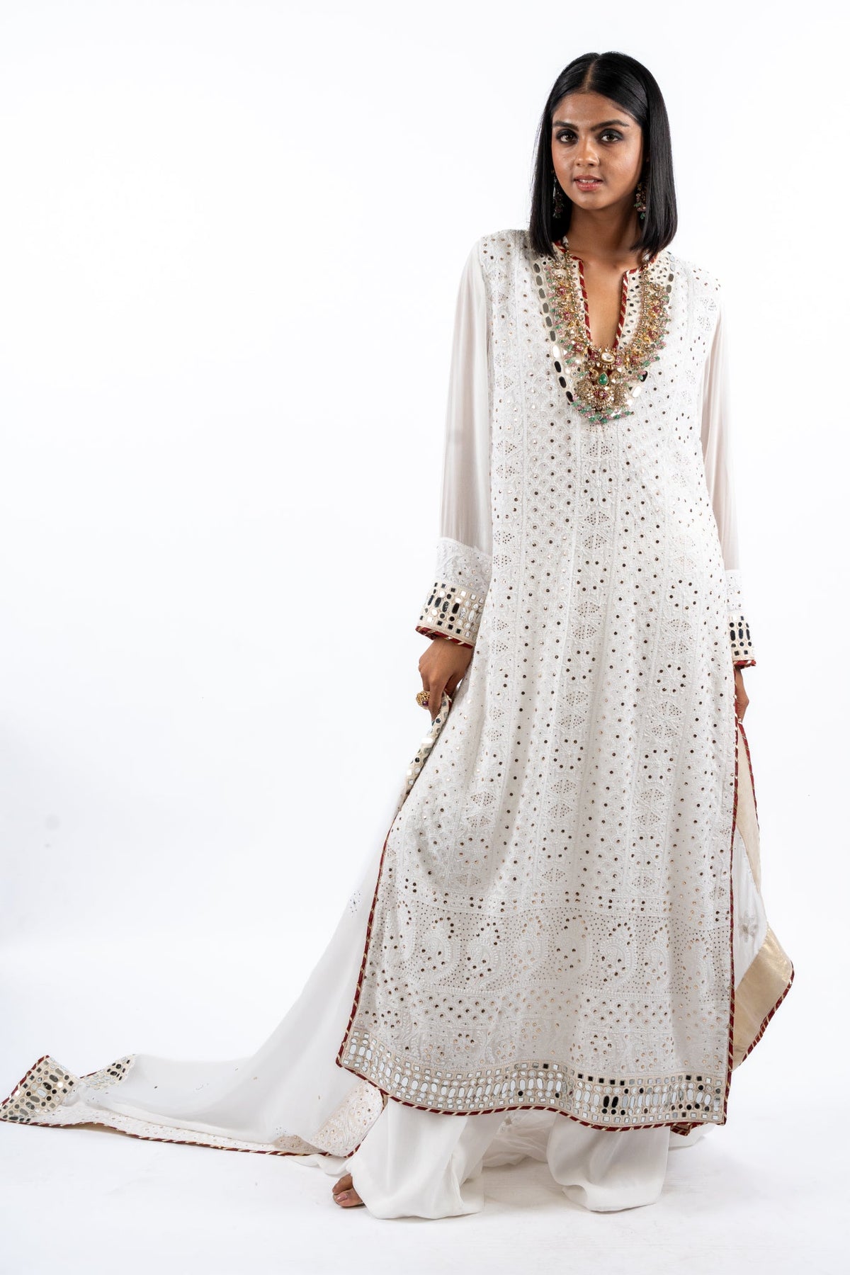 Ivory Mirrorwork Anarkali Set