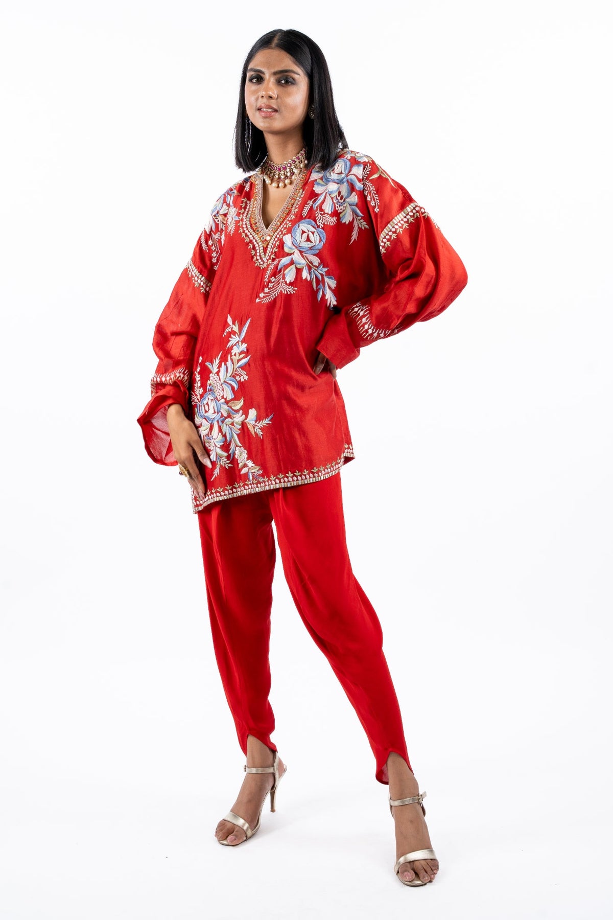 Crimson Bloom Embroidered Co-ord Set
