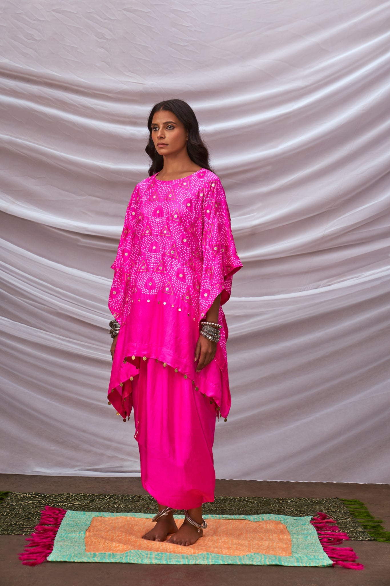 Short Bandhani Kaftan With Dhoti Pants