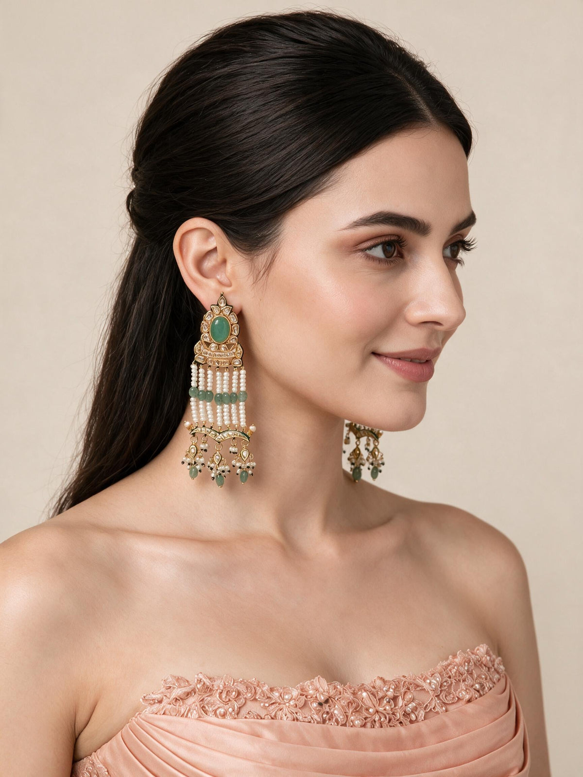 Sage green Kundan Statement Earrings