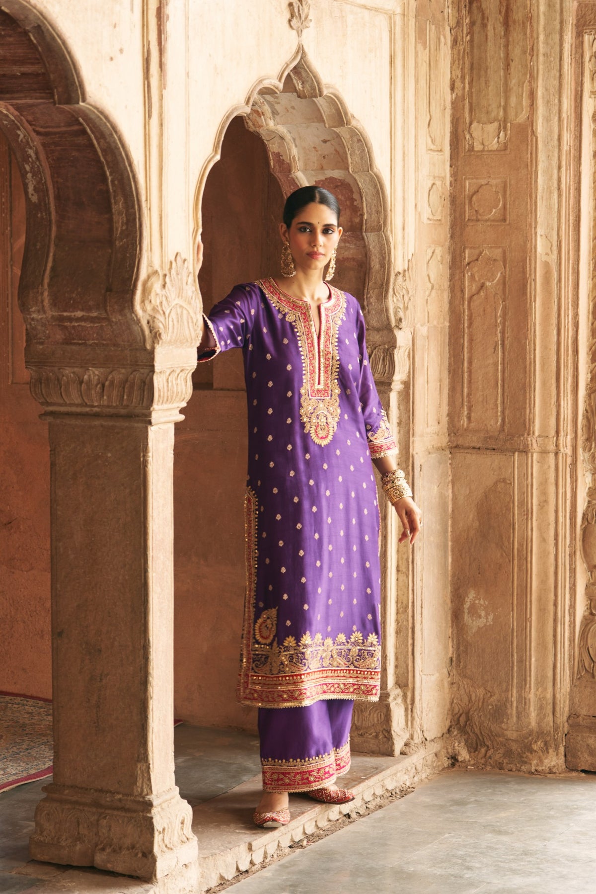 Sobia Deep Purple Embroidered Kurta Set with Silk Organza Dupatta