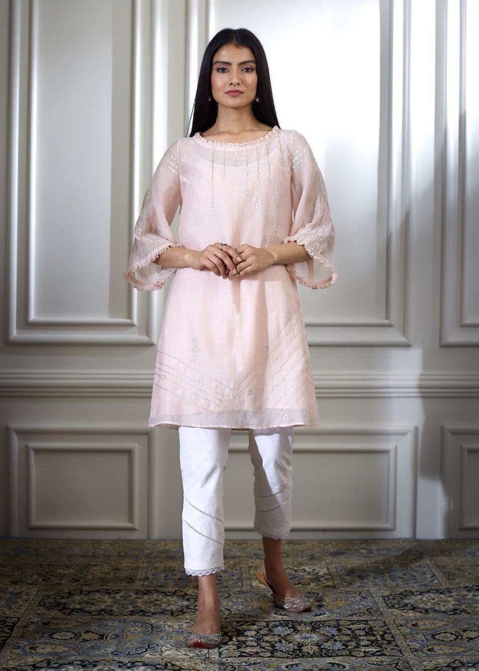 Soft Peach Tunic With Ankle Length Pants
