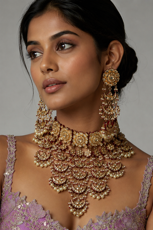 Royal Crescent Jaipuri Kundan Pearl Choker Set