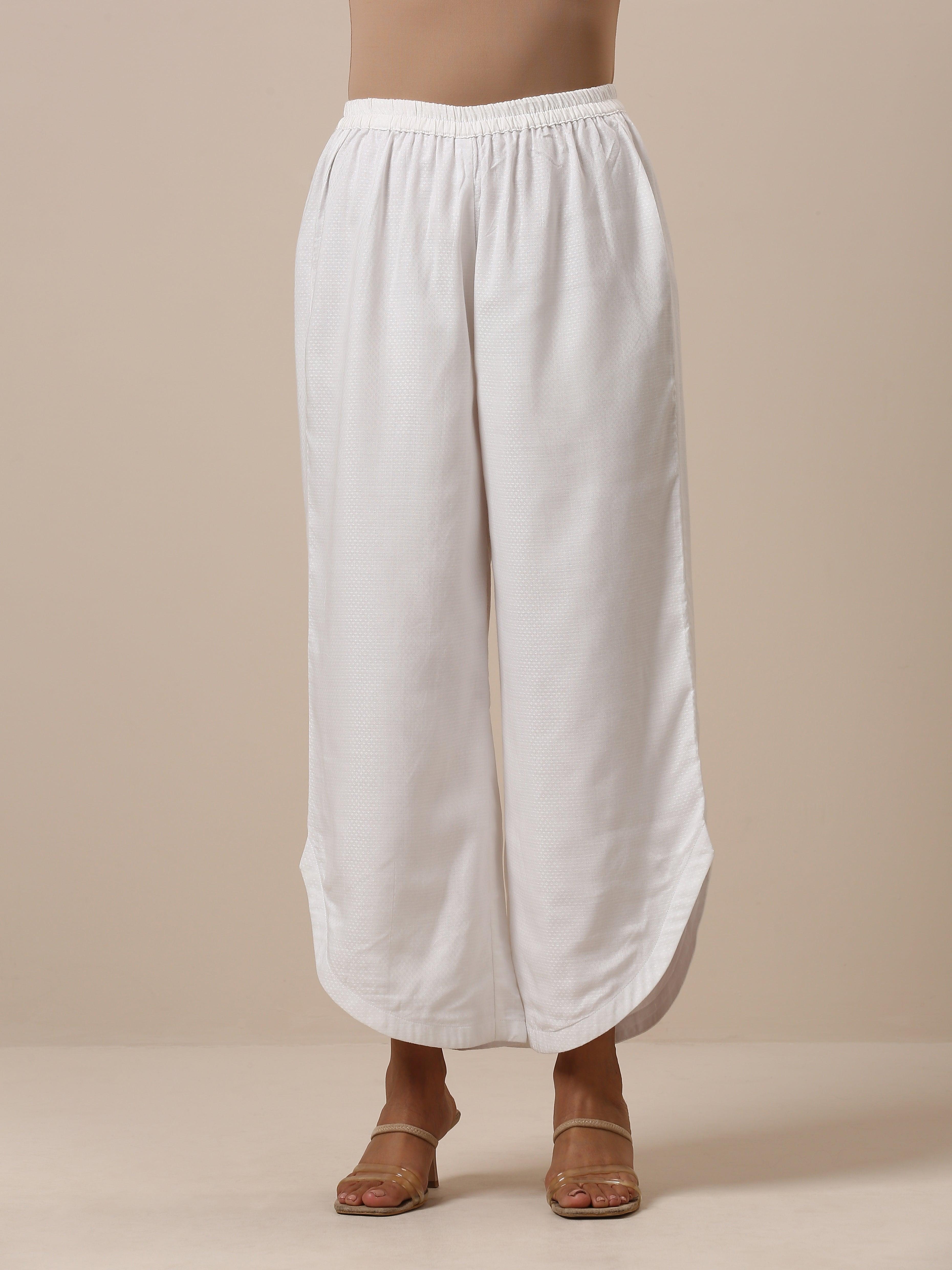 Cotton White Textured Curve Pant - trueBrowns