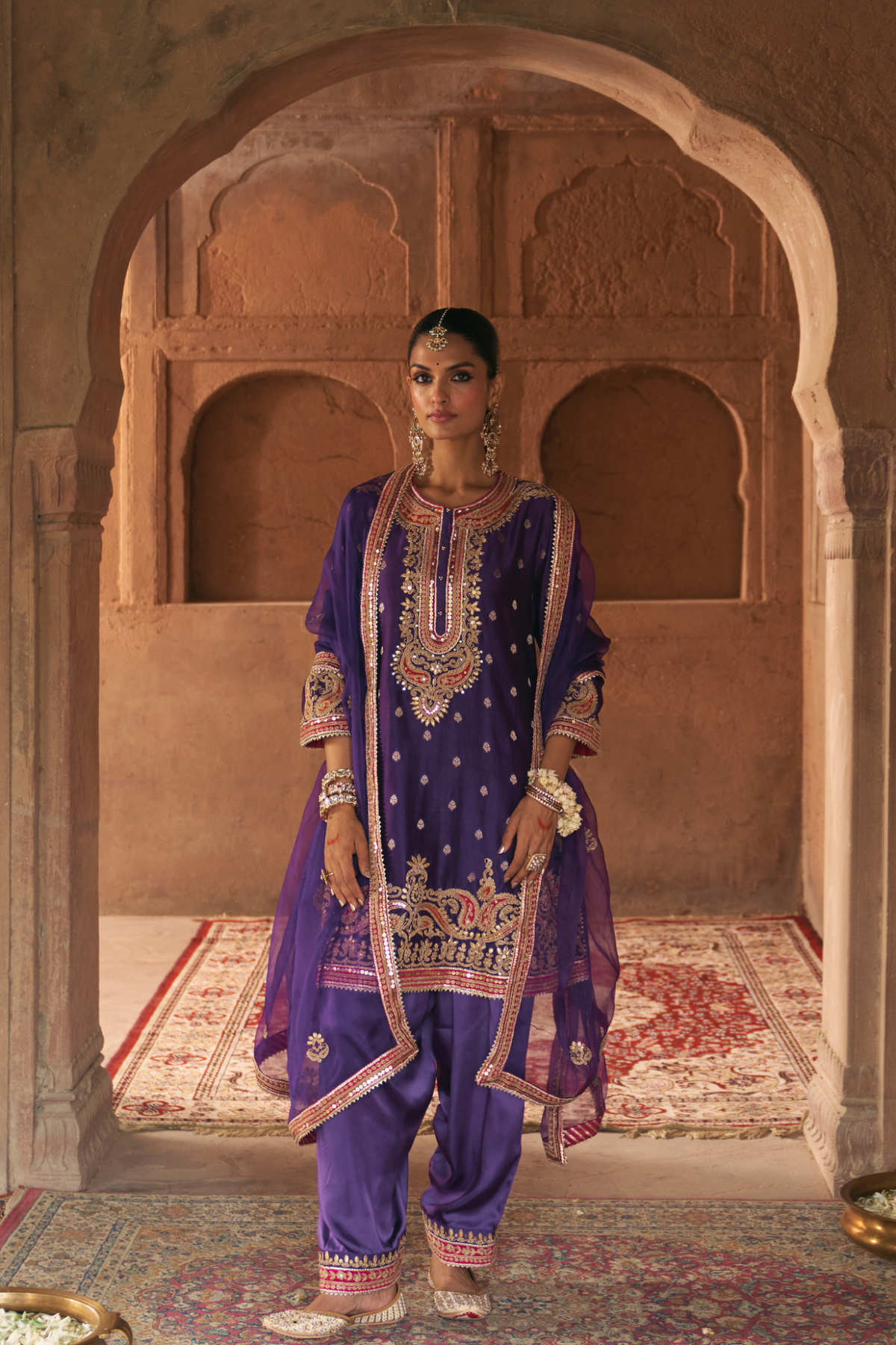 Deep Purple Pure Silk Banarasi Kurta Salwar Set with Dupatta