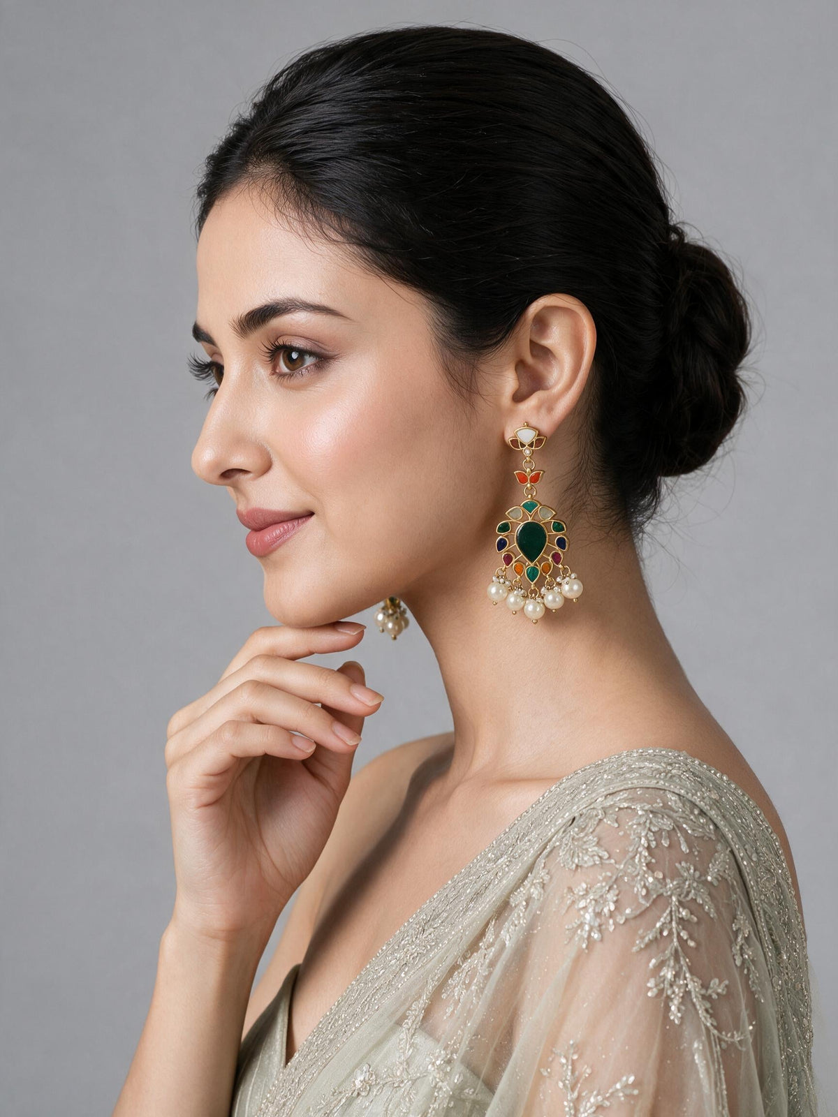 Multicolor Stone Pearl Drop Earrings