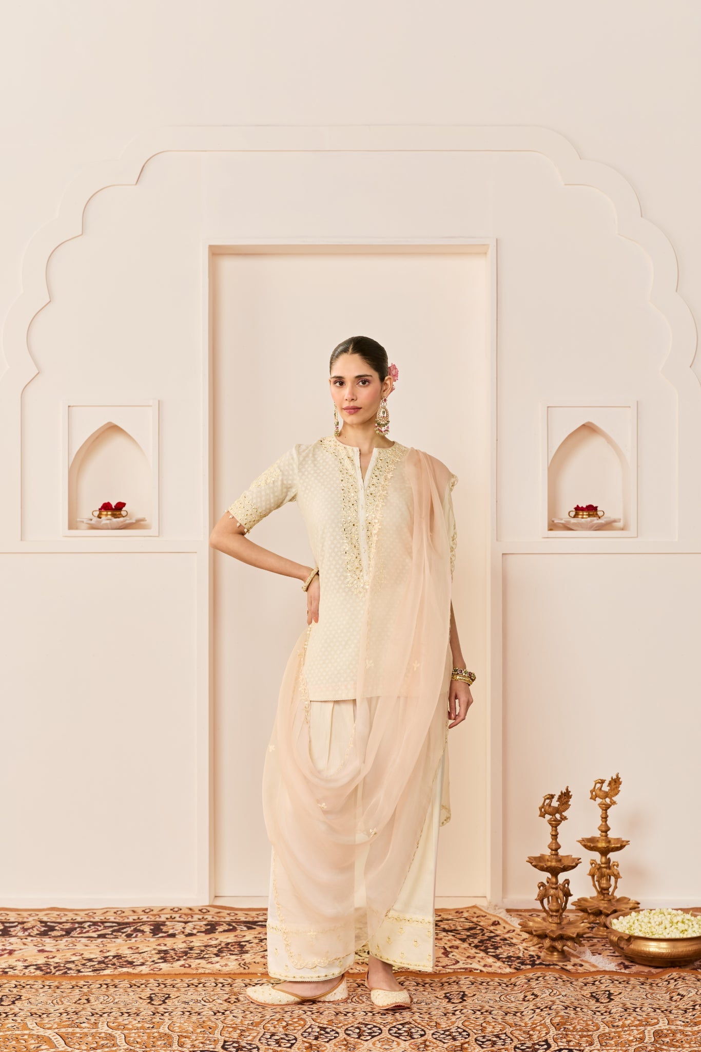 ANAISHA -DAISY IVORY SHORT KURTA WITH FARSHI SALWAR AND DUPATTA
