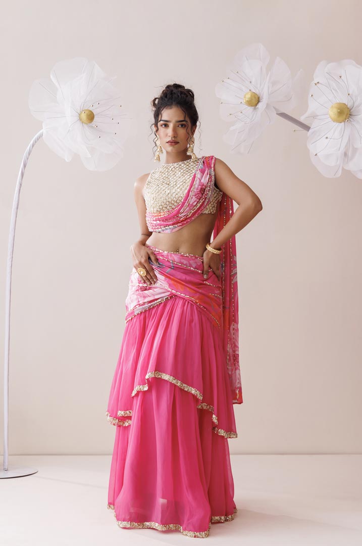 Pink organza lehenga set