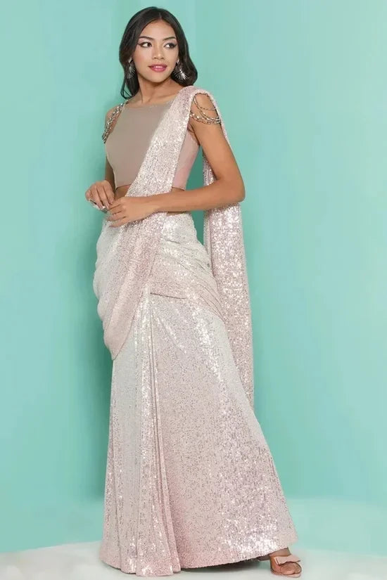 Champagne sequin Saree drape & patch Blouse