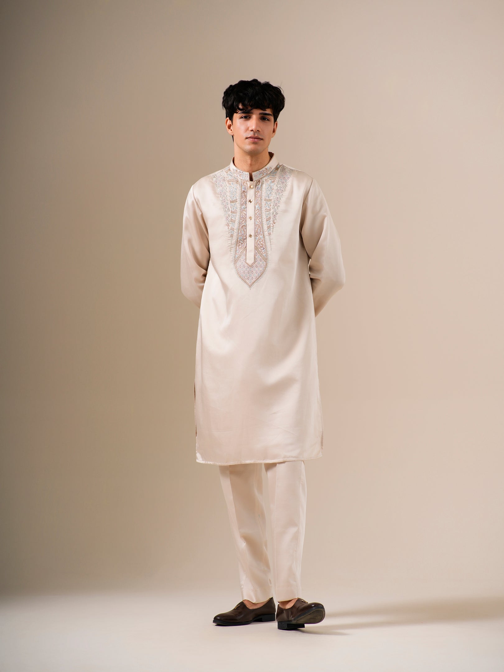 Beige Bloomwork Kurta Set