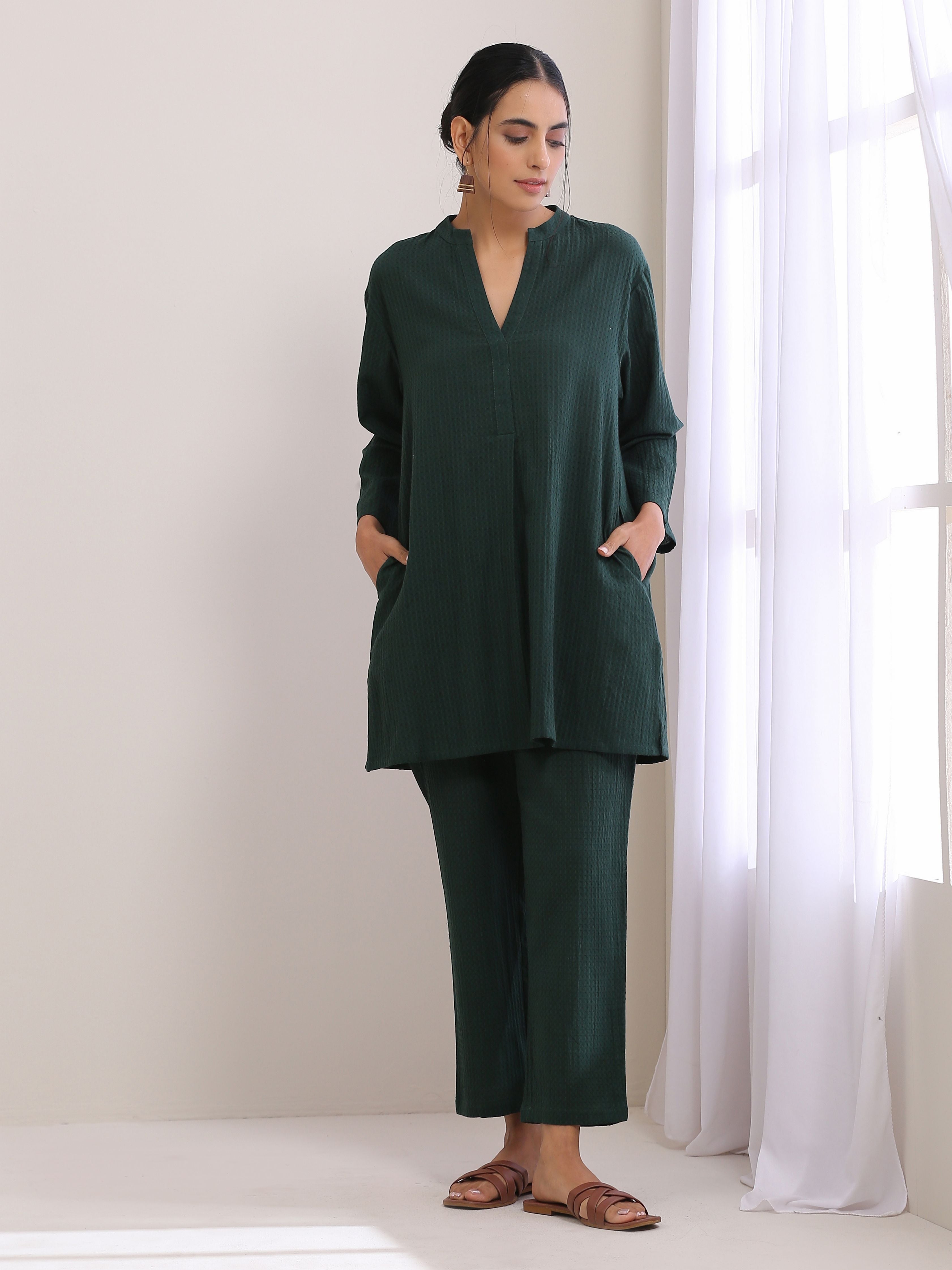 Dark Green Dobby Relaxed Fit Co-Ord Set