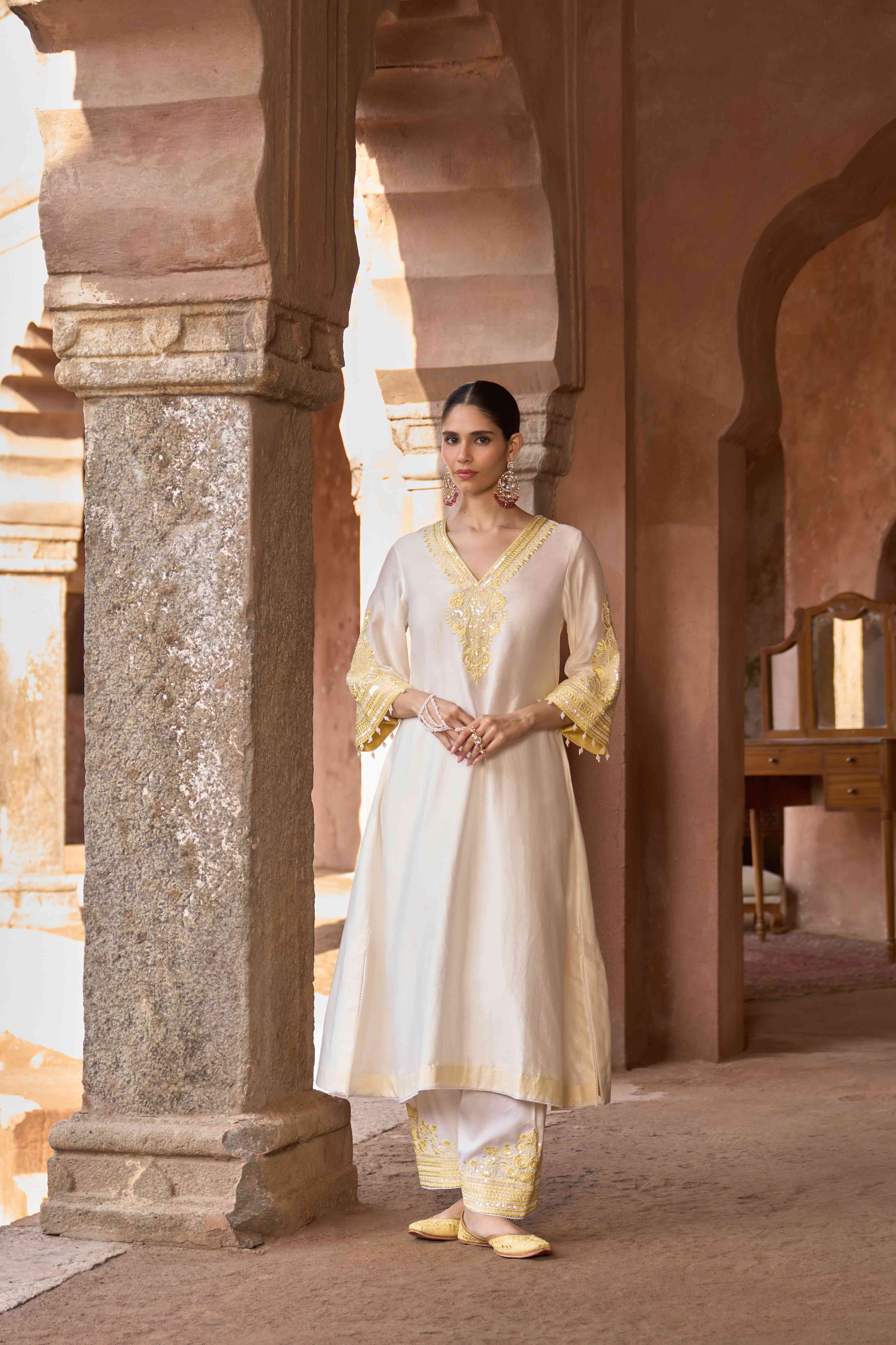 SAHABAT - DAISY IVORY WITH LEMON YELLOW KAAFTAN WITH SALWAR