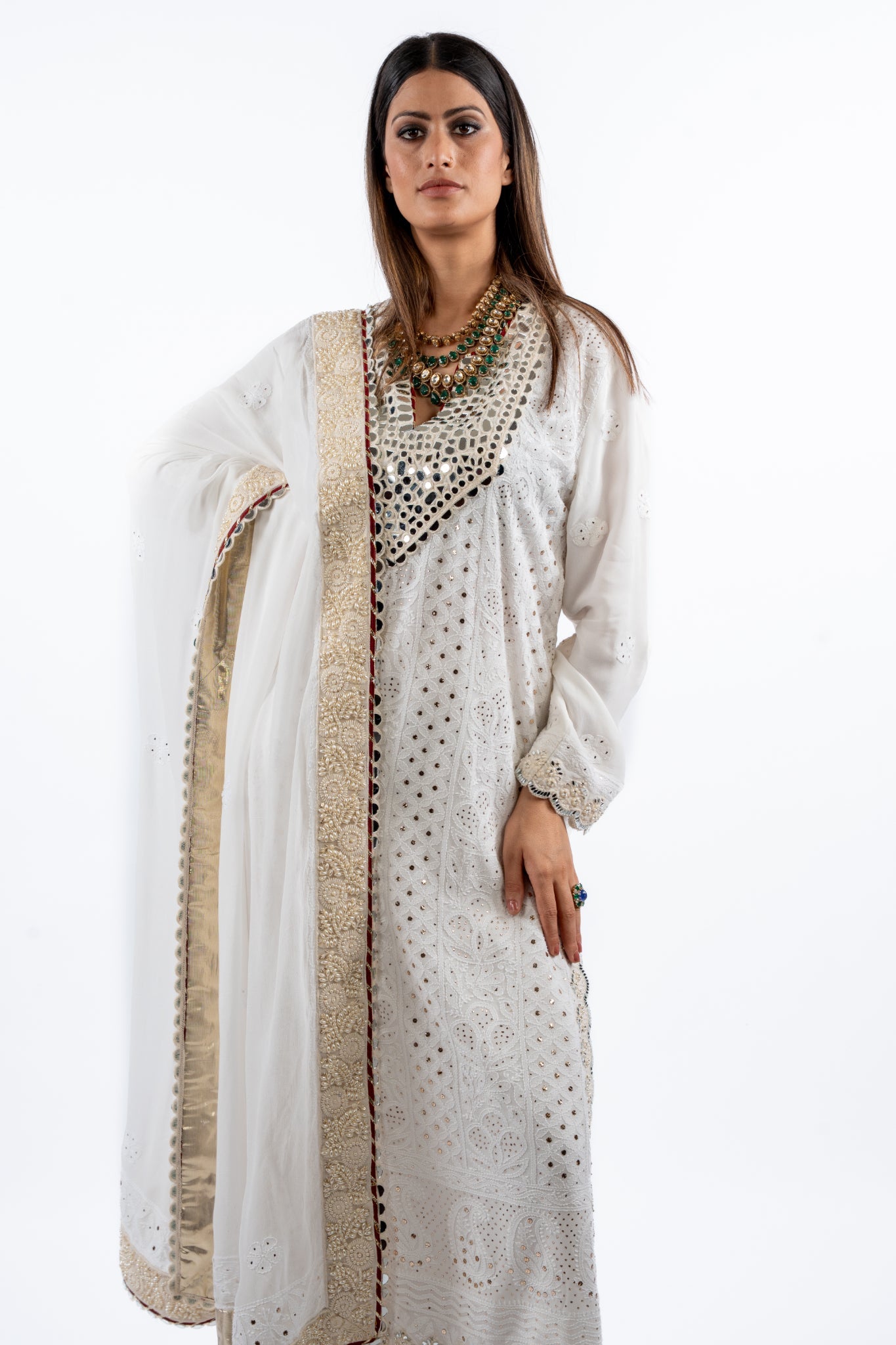 Ivory Mirrorwork Kurta Set with Regal Dupatta
